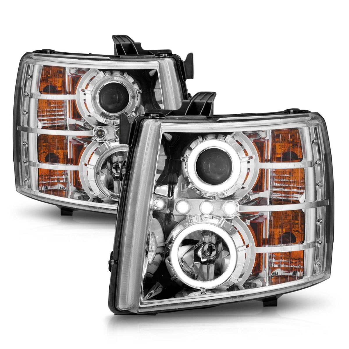 2007-2014 Chevrolet Silverado 1500/2500 HD/3500 HD Anzo Projector Headlights W/ Halo Chrome - 111199