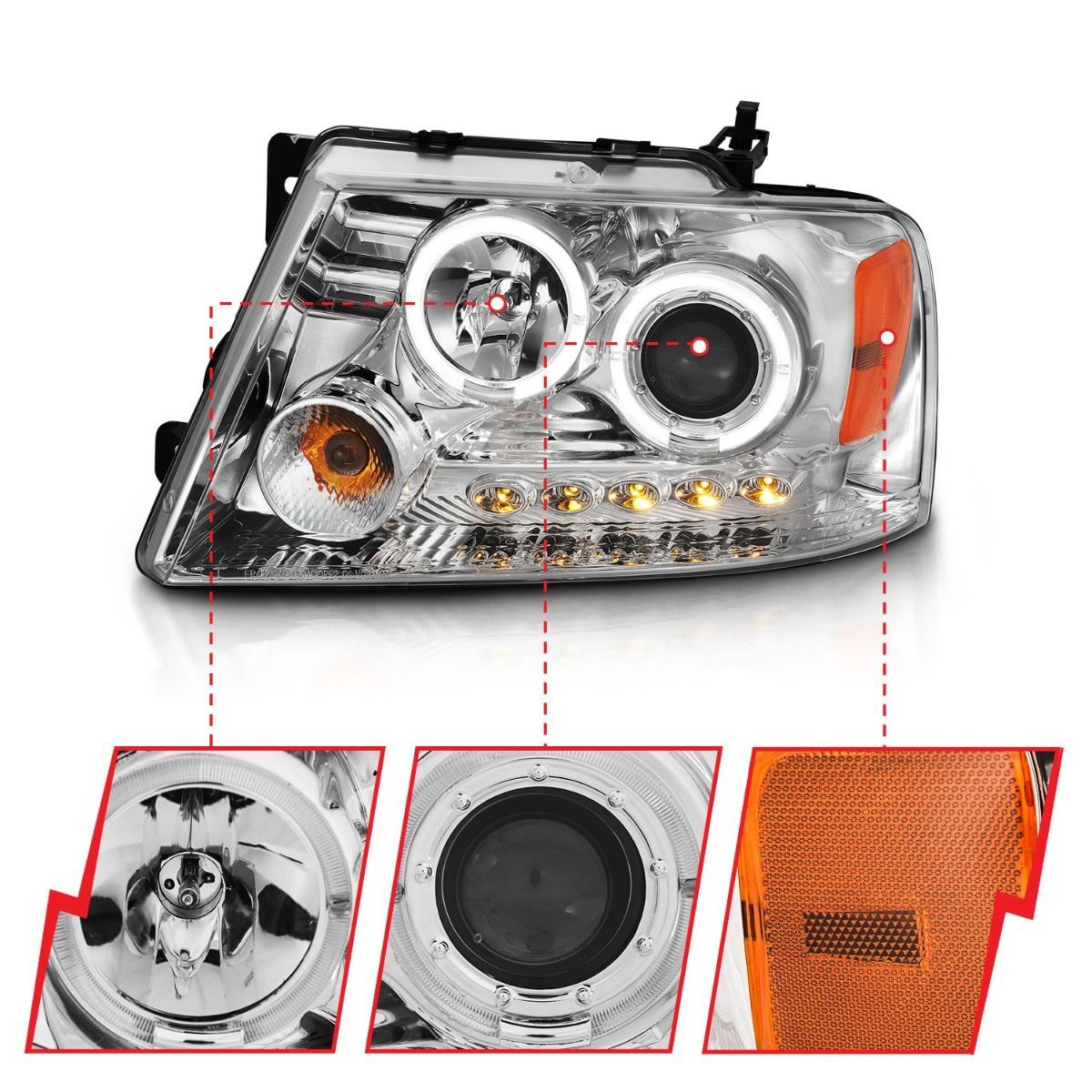 2004-2008 Ford F-150 Anzo Projector Headlights W/ Halo & LED Chrome G2