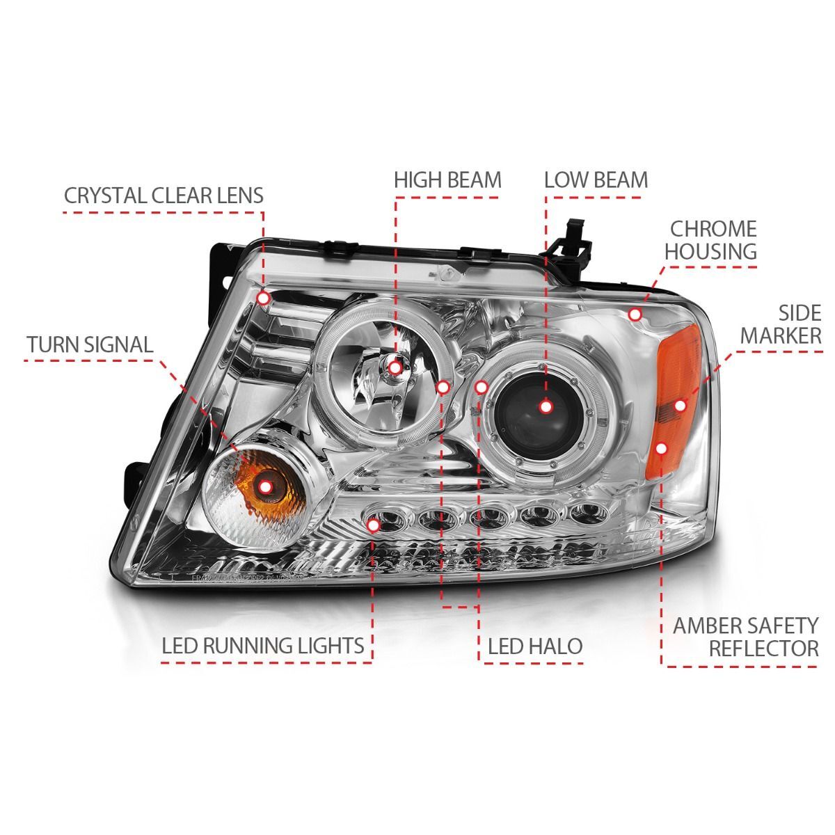 2004-2008 Ford F-150 Anzo Projector Headlights W/ Halo & LED Chrome G2
