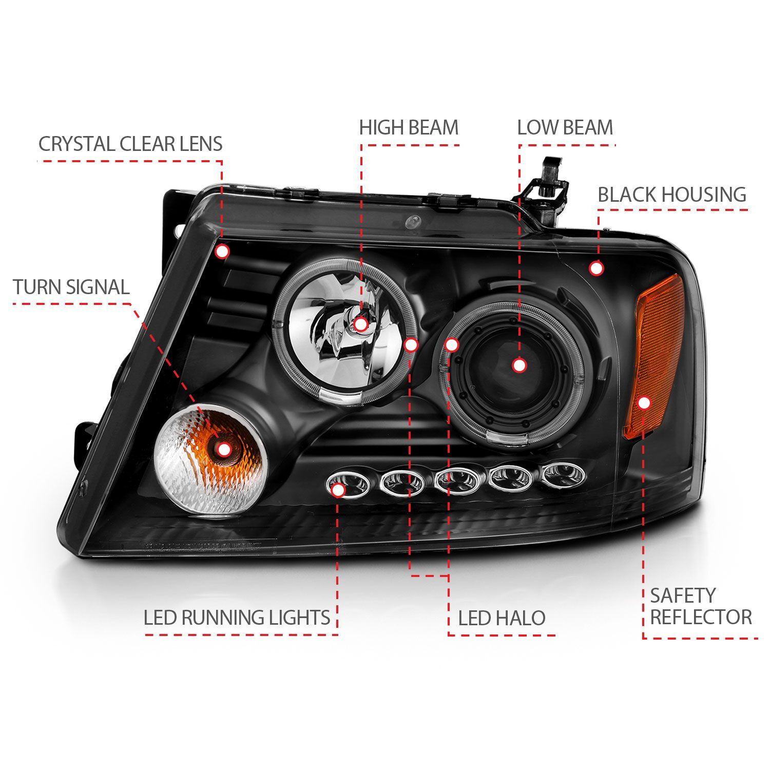 2004-2008 Ford F-150 Anzo Projector Headlights W/ Halo & LED Black G2