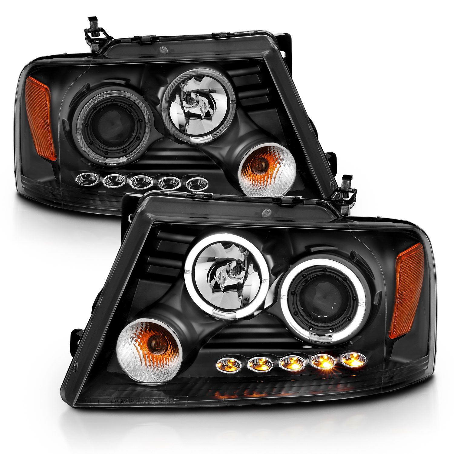 2004-2008 Ford F-150 Anzo Projector Headlights W/ Halo & LED Black G2 - 111204