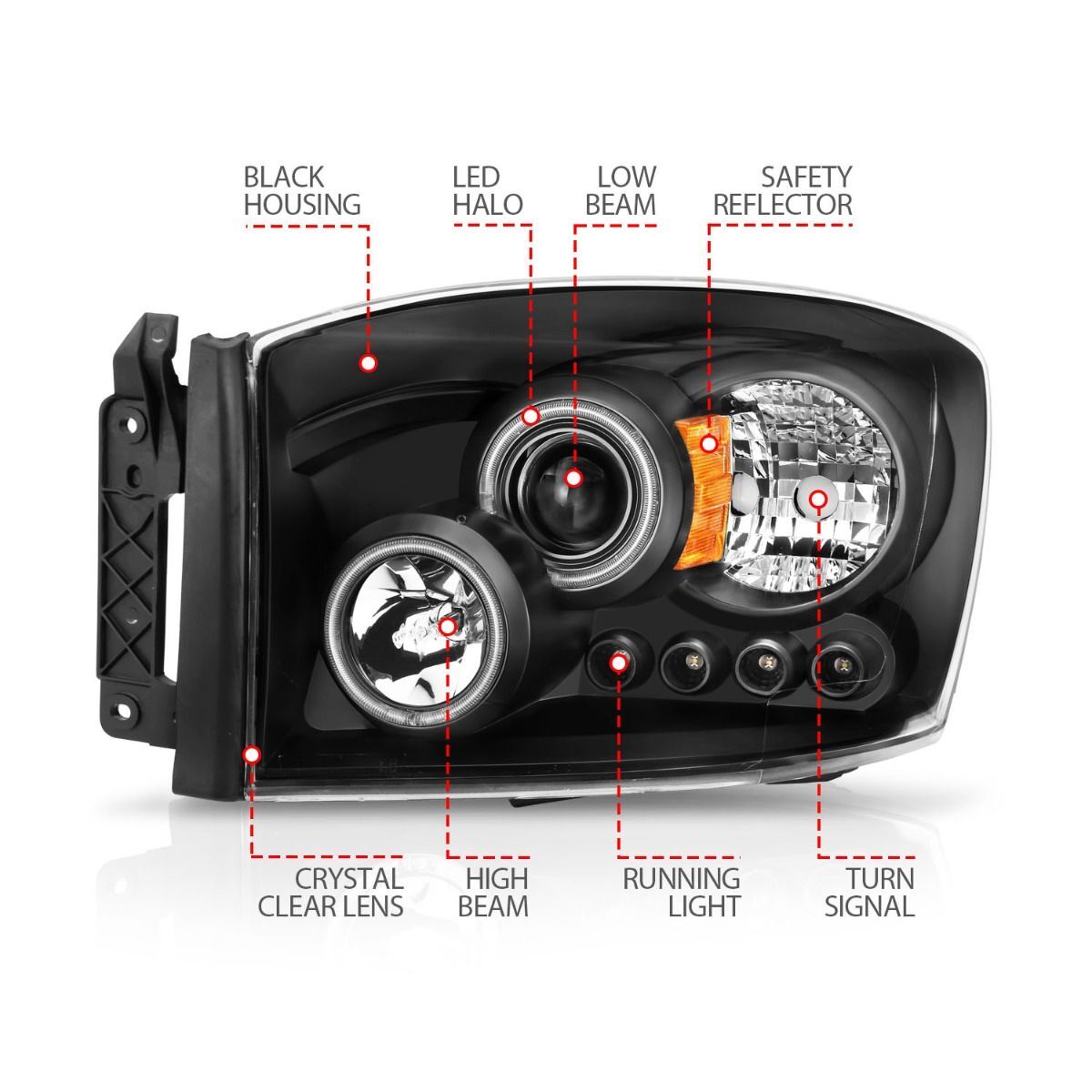 2006-2009 Dodge Ram 1500/2500/3500 Anzo Projector Headlights W/ Halo Black