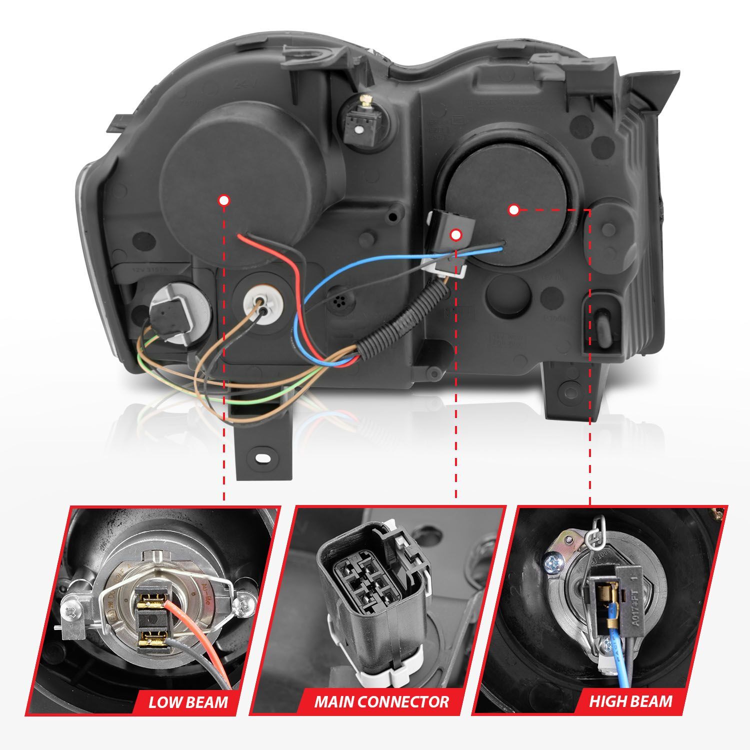 2008-2010 Jeep Grand Cherokee Anzo Projector Headlights W/ Halo Black (SMD LED)