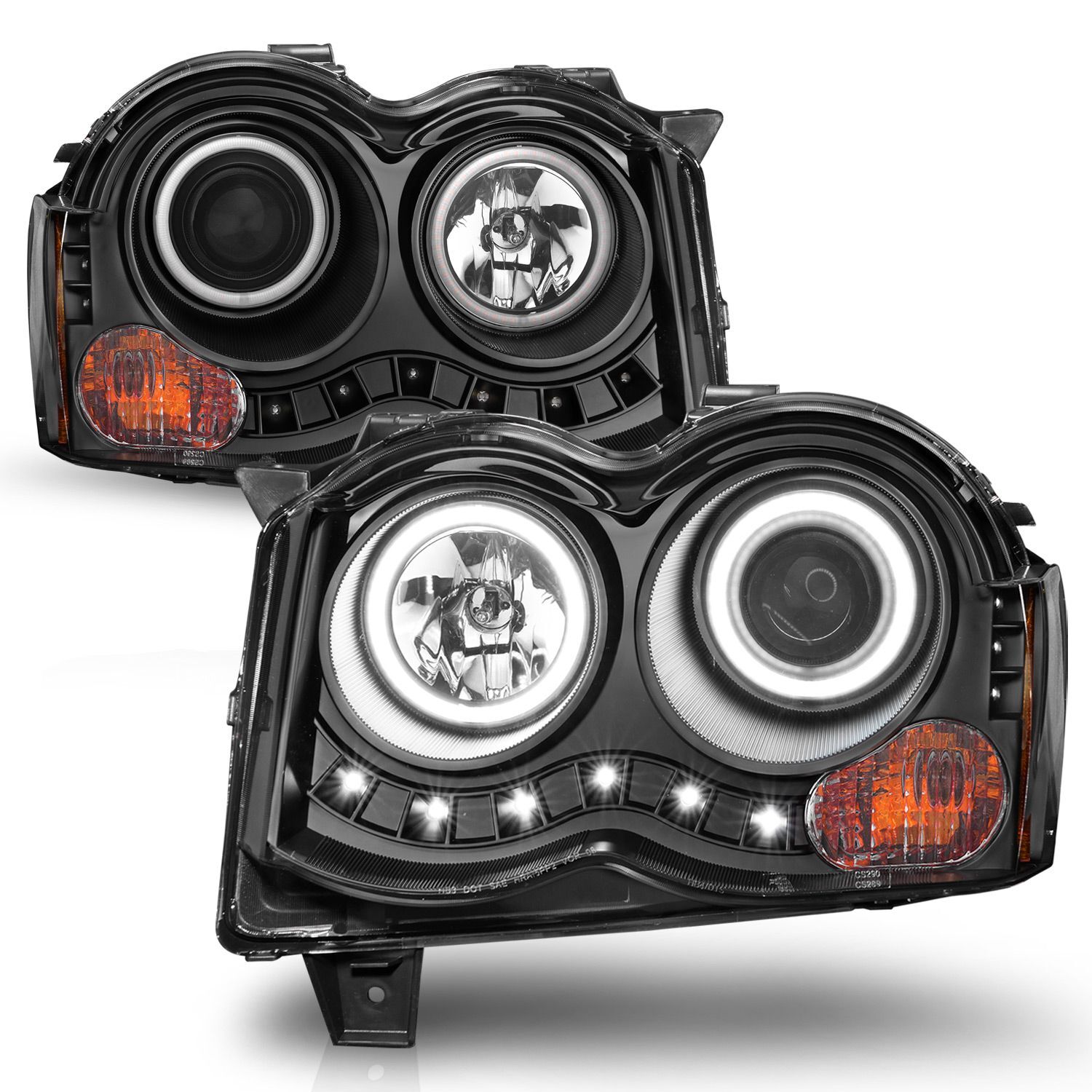 2008-2010 Jeep Grand Cherokee Anzo Projector Headlights W/ Halo Black (SMD LED) - 111213