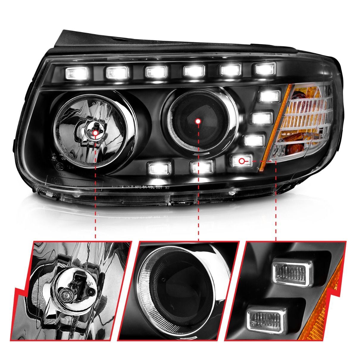 2007 Hyundai Santa Fe Anzo Projector Headlights W/ LED Black