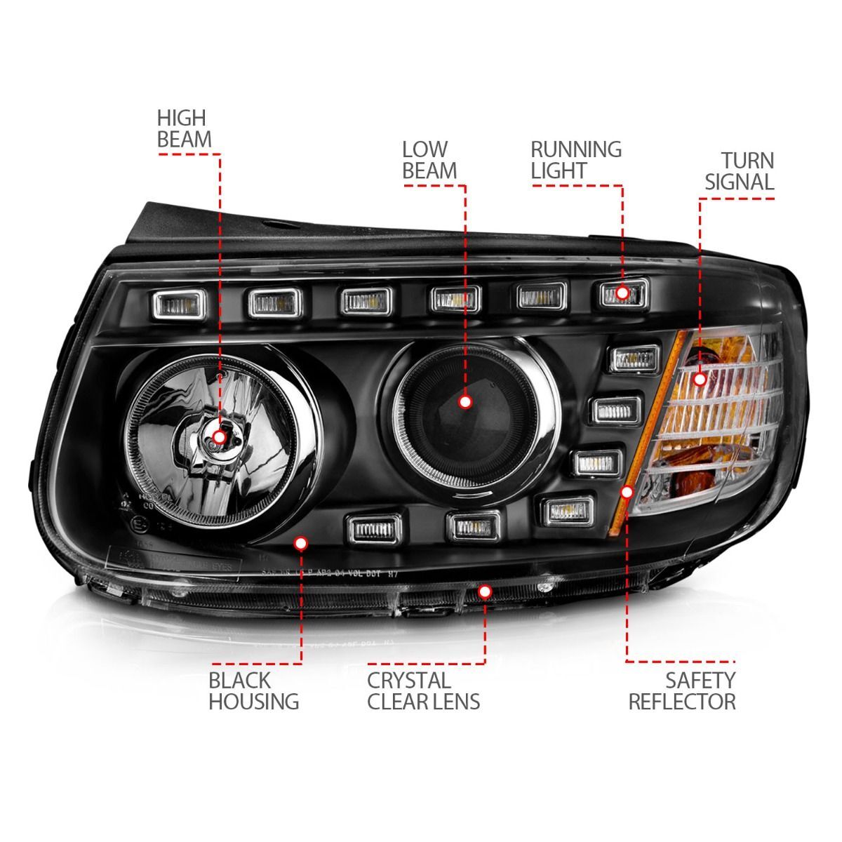 2007 Hyundai Santa Fe Anzo Projector Headlights W/ LED Black
