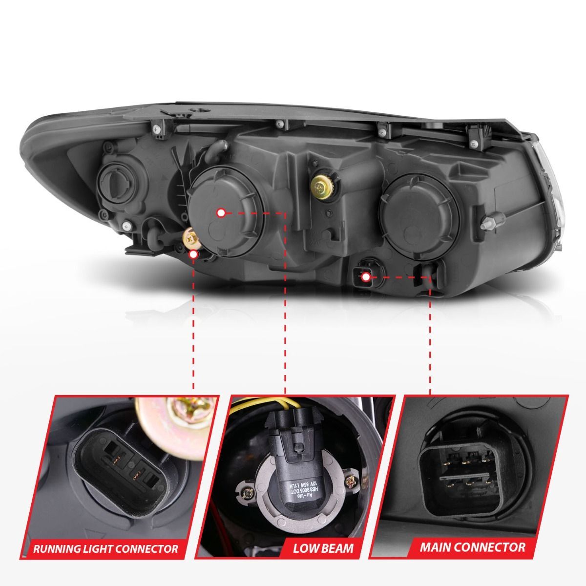 2007 Hyundai Santa Fe Anzo Projector Headlights W/ LED Black