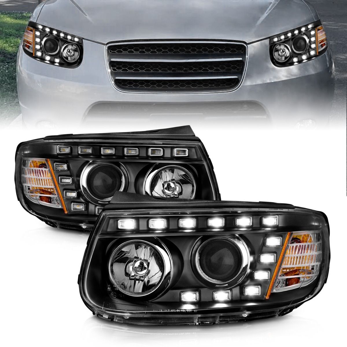 2007 Hyundai Santa Fe Anzo Projector Headlights W/ LED Black - 111237