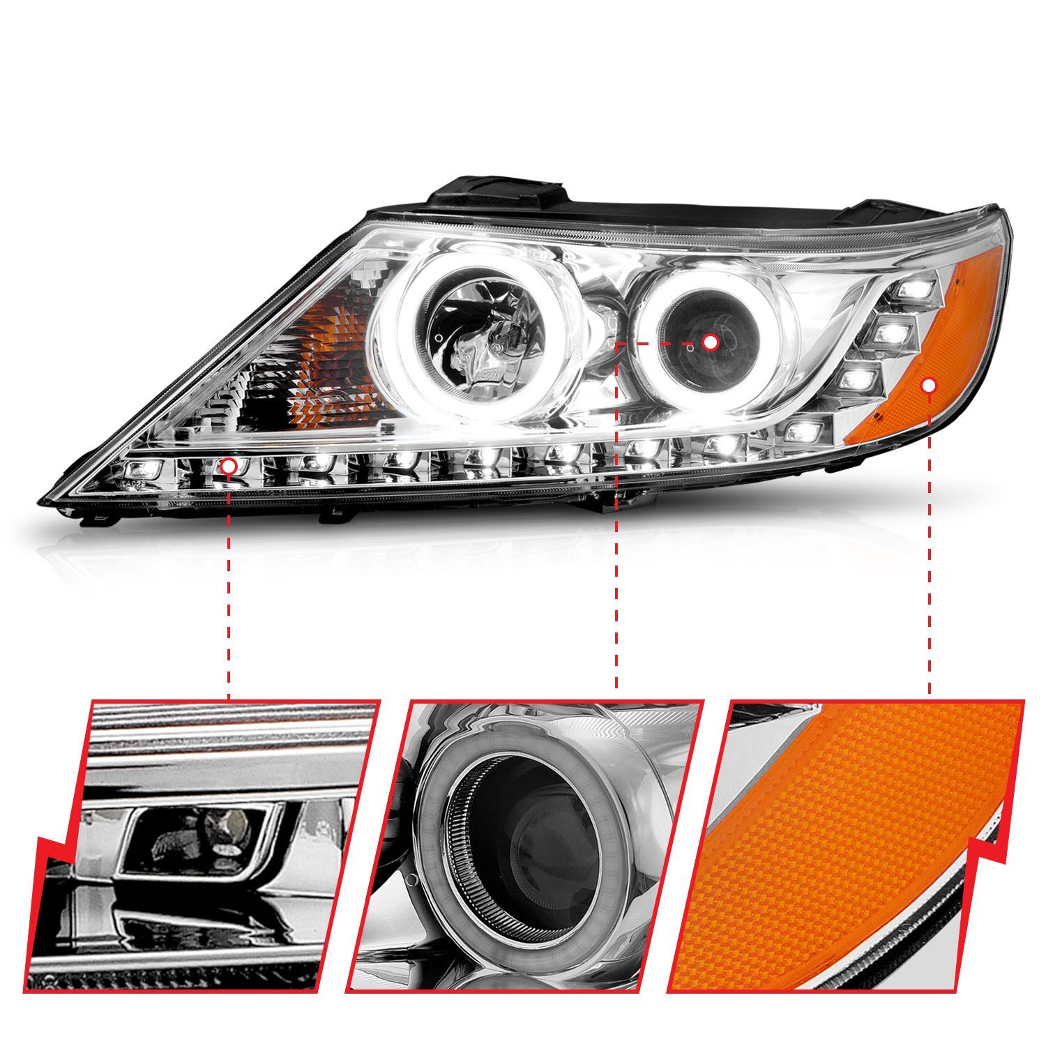 2011-2013 Kia Sorento Anzo Projector Headlights W/ Halo Chrome (SMD LED)