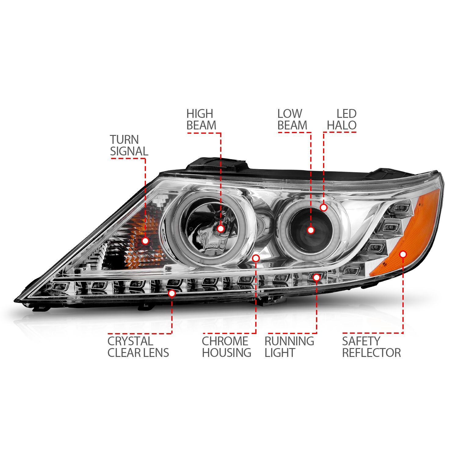 2011-2013 Kia Sorento Anzo Projector Headlights W/ Halo Chrome (SMD LED)