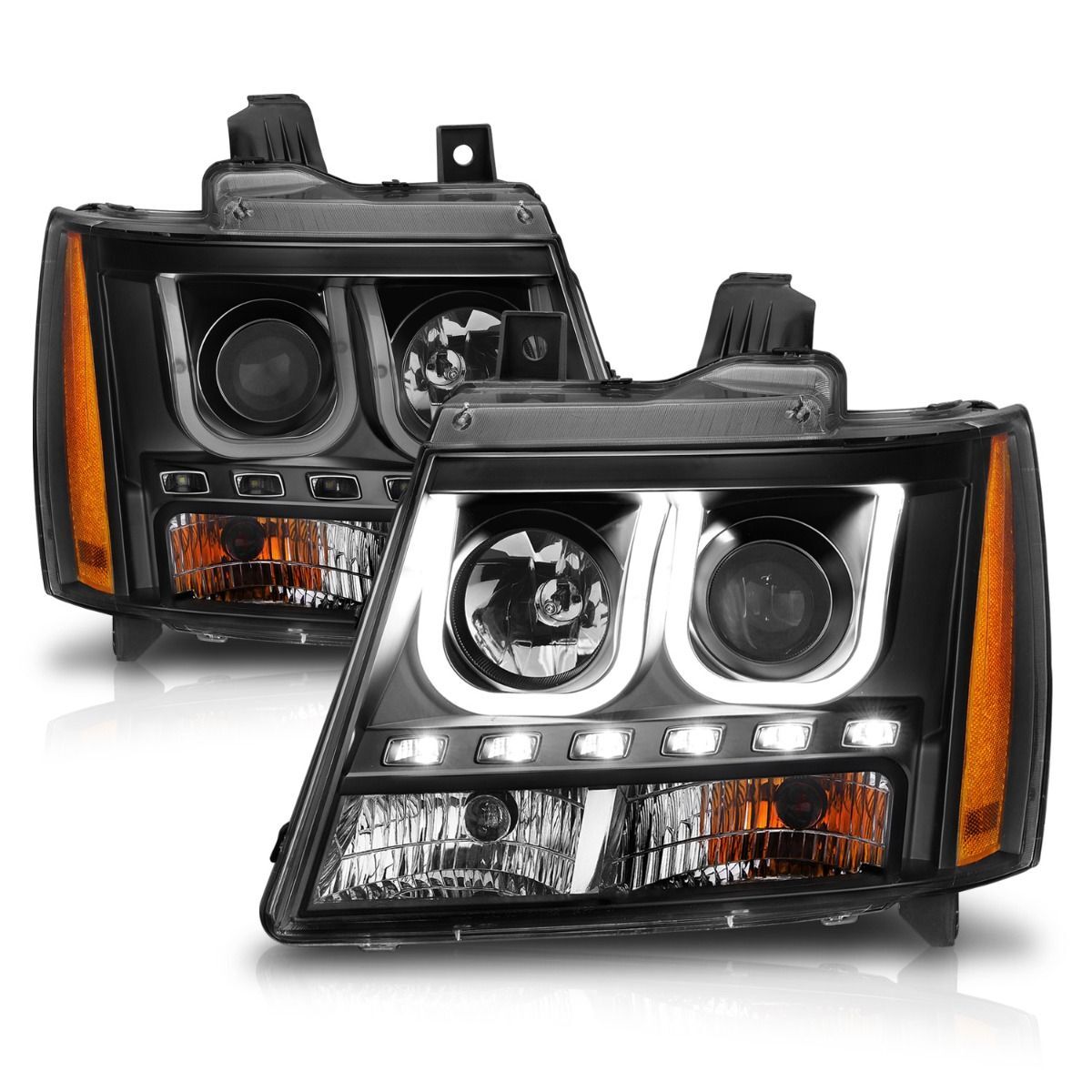 2007-2014 Chevrolet Avalanche/Suburban/Tahoe Anzo Projector Headlights W/ U-Bar Black