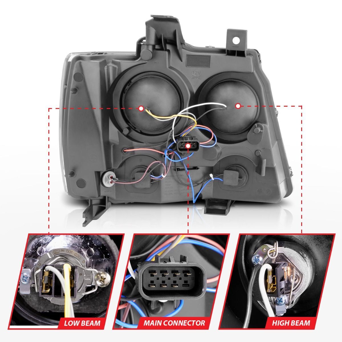 2007-2014 Chevrolet Avalanche/Suburban/Tahoe Anzo Projector Headlights W/ U-Bar Black