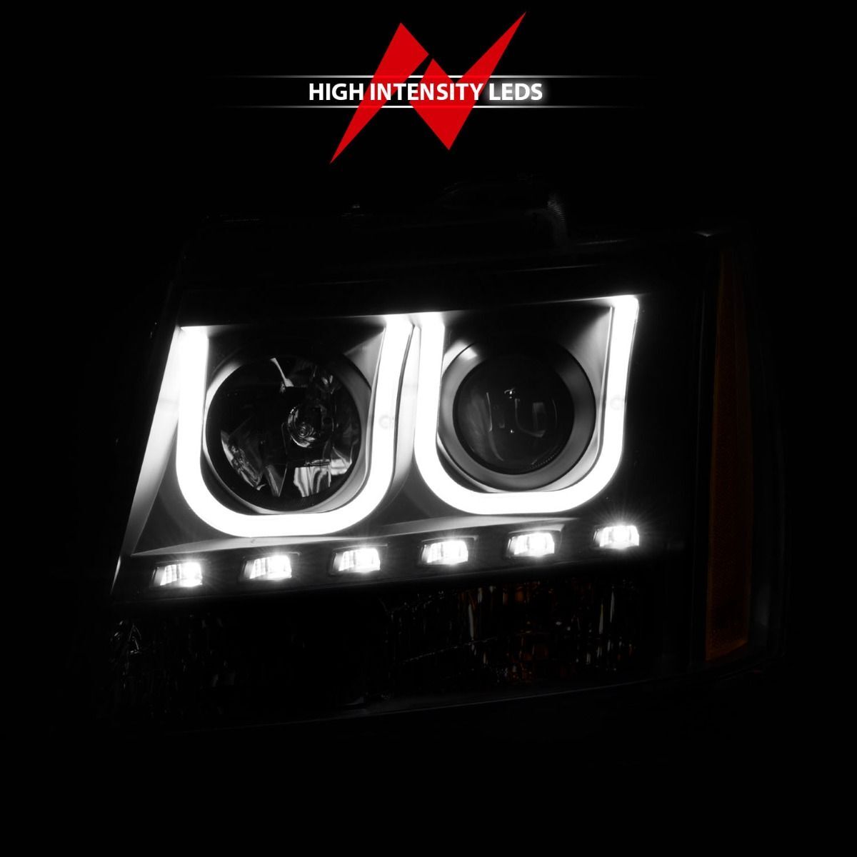2007-2014 Chevrolet Avalanche/Suburban/Tahoe Anzo Projector Headlights W/ U-Bar Black
