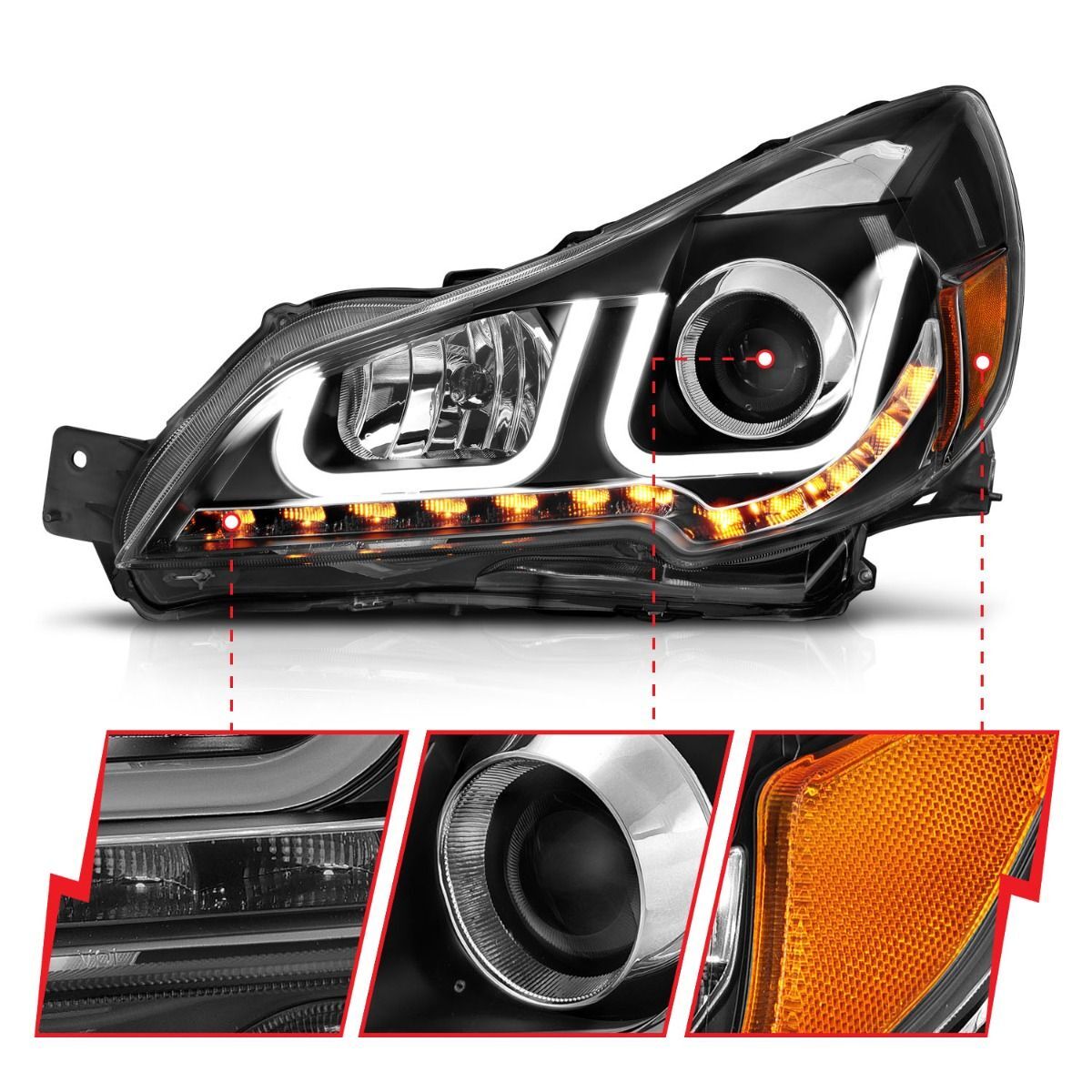 2010-2012 Subaru Legacy/Outback Anzo Projector Headlights W/ U-Bar Black