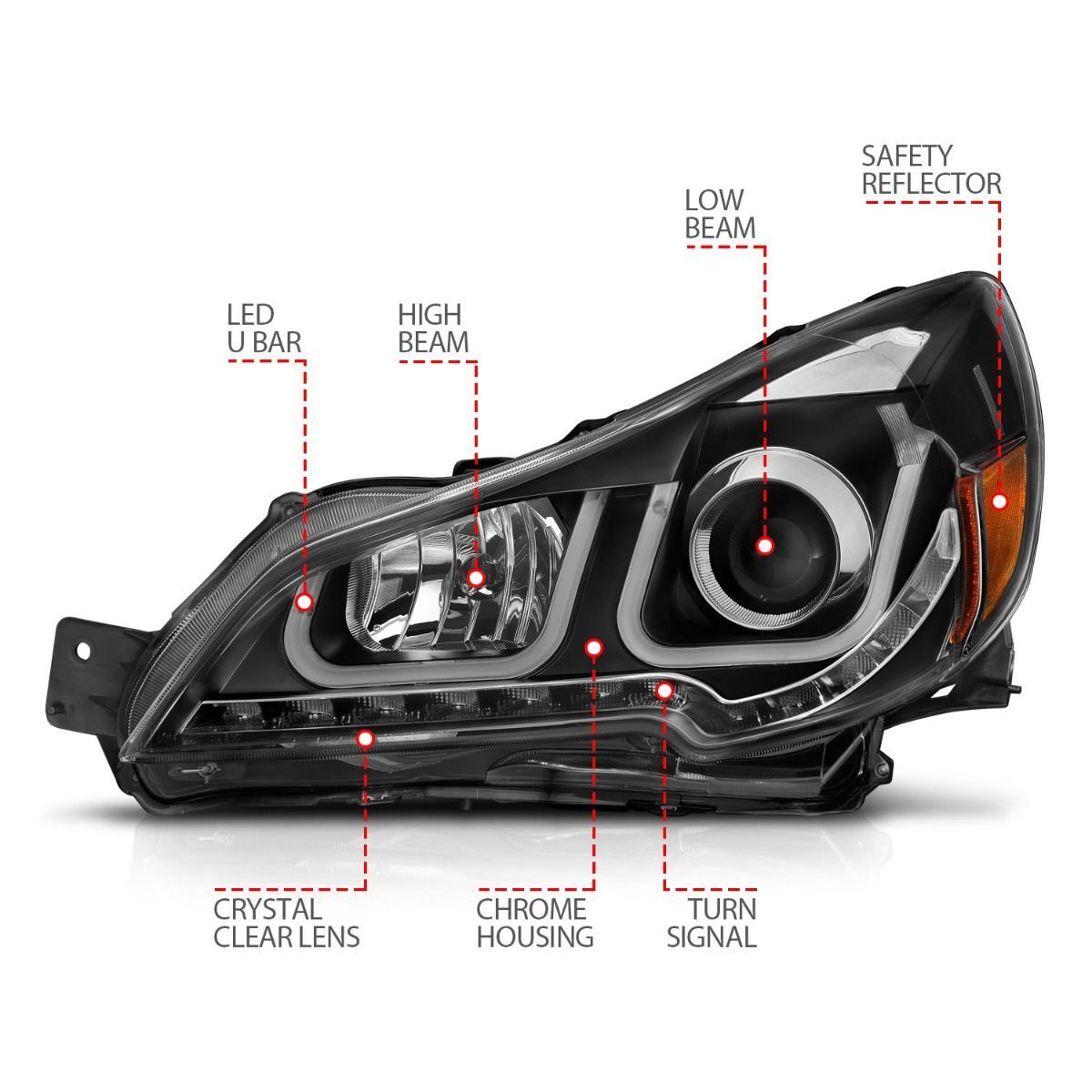 2010-2012 Subaru Legacy/Outback Anzo Projector Headlights W/ U-Bar Black