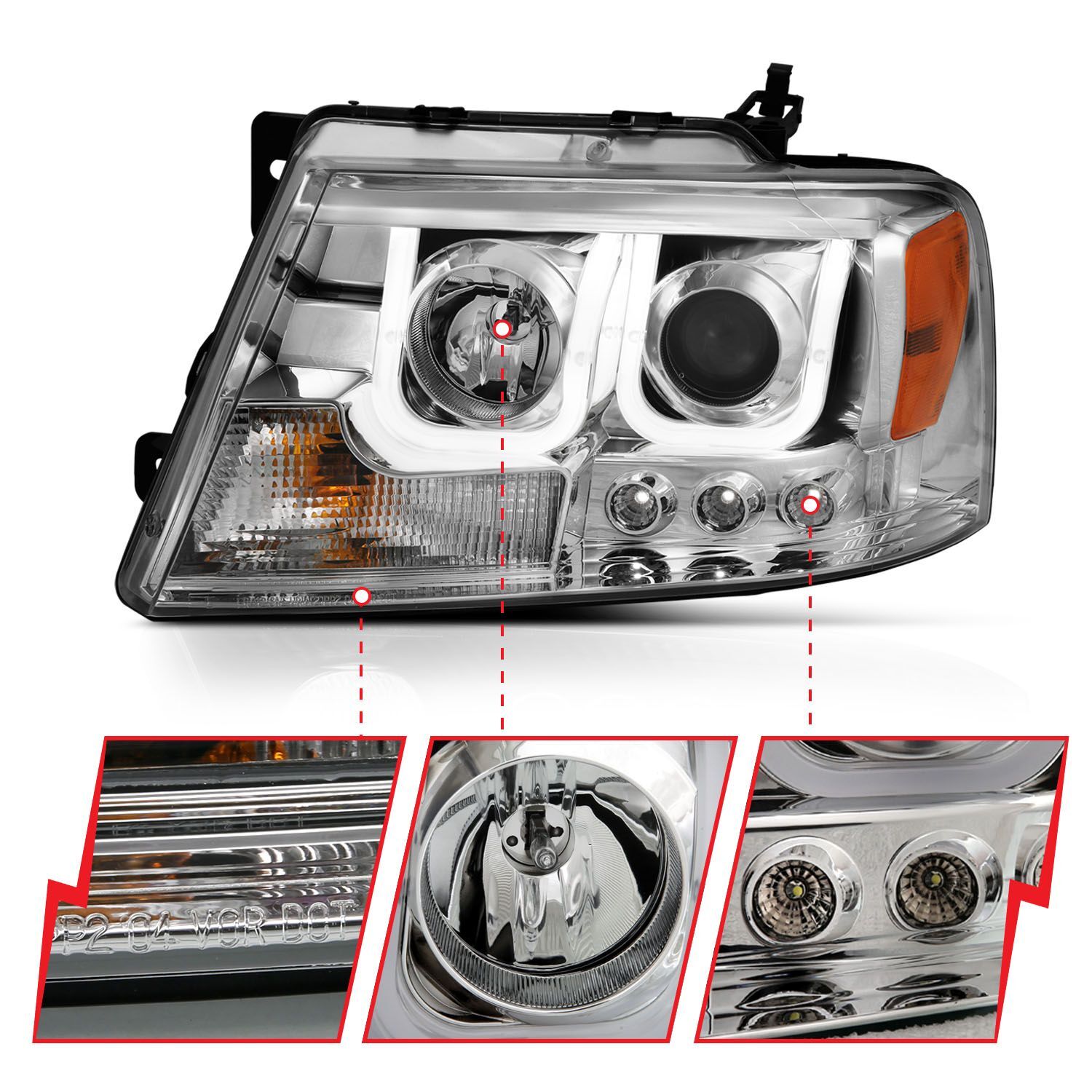2004-2008 Ford F-150 Anzo Projector Headlights W/ U-Bar Chrome