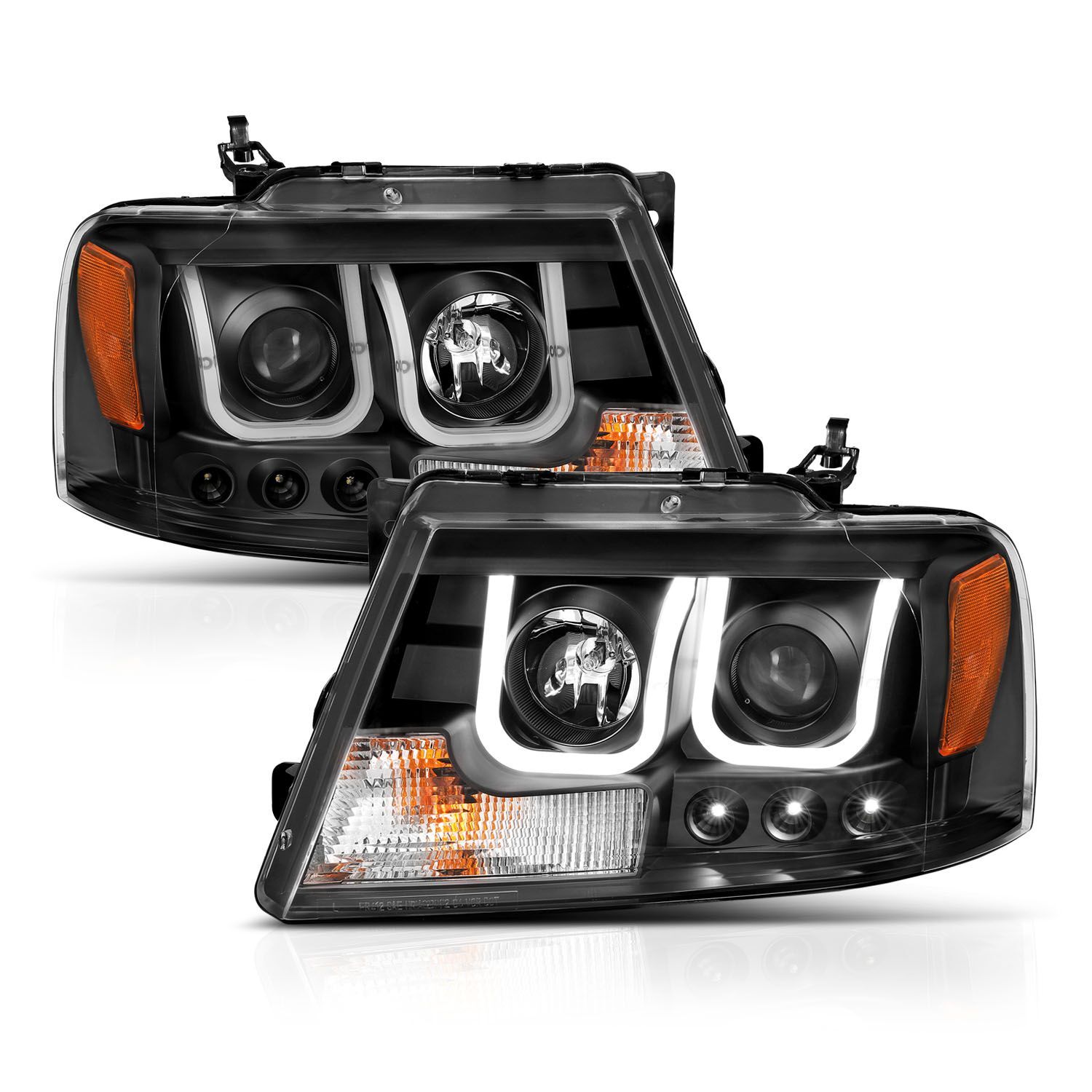 2004-2008 Ford F-150 Anzo Projector Headlights W/ U-Bar Black - 111288