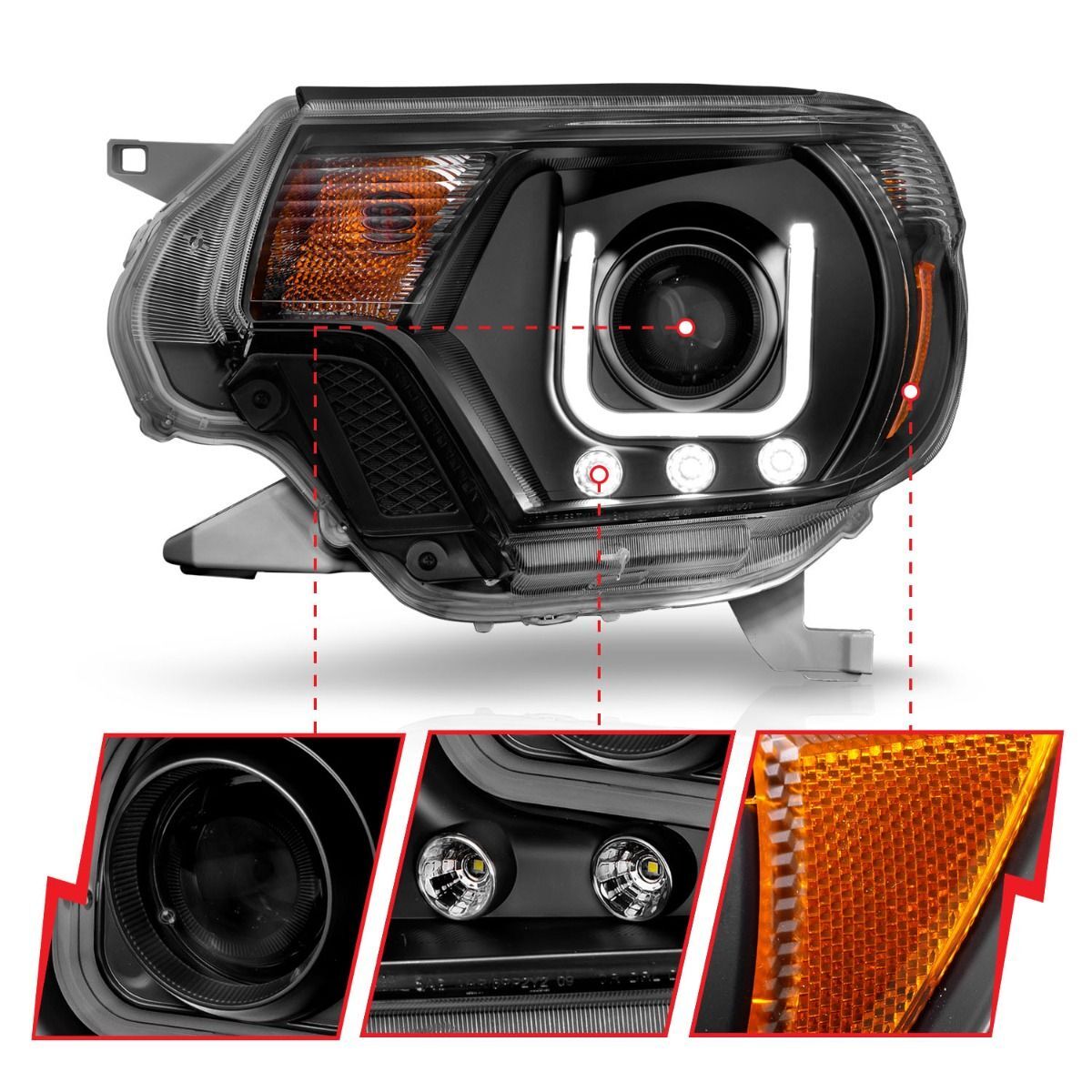 2012-2015 Toyota Tacoma Anzo Projector Headlights W/ U-Bar Black
