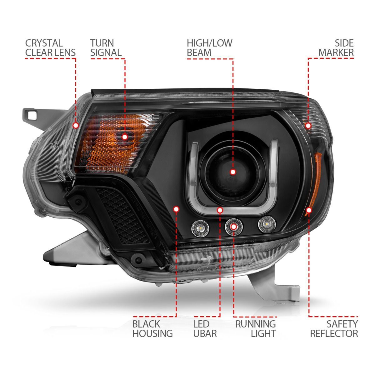 2012-2015 Toyota Tacoma Anzo Projector Headlights W/ U-Bar Black