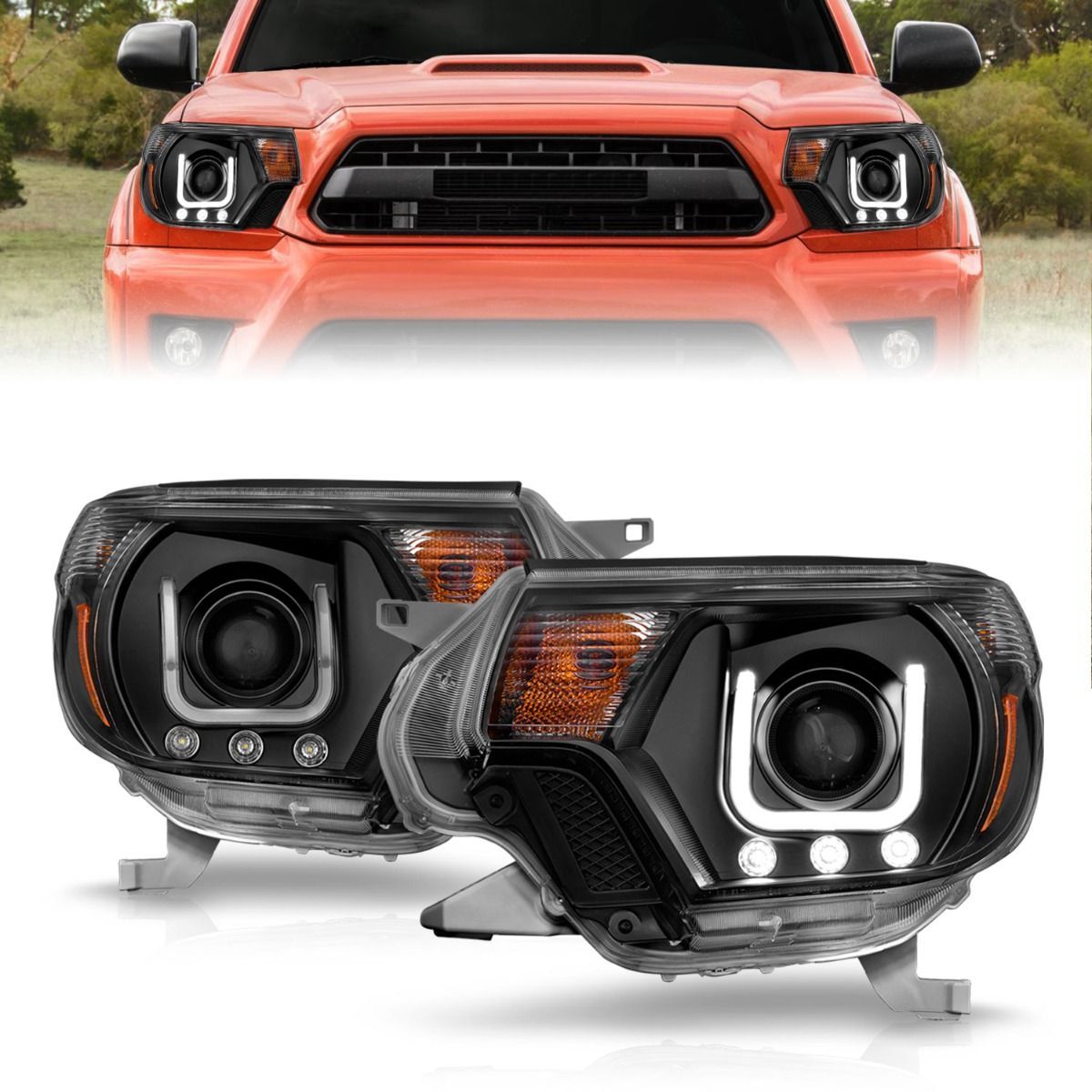 2012-2015 Toyota Tacoma Anzo Projector Headlights W/ U-Bar Black - 111290