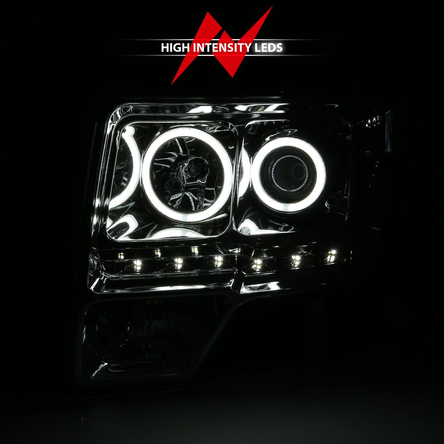 2009-2014 Ford F-150 Raptor Anzo Projector Headlights W/ Halo Chrome (SMD LED) G2