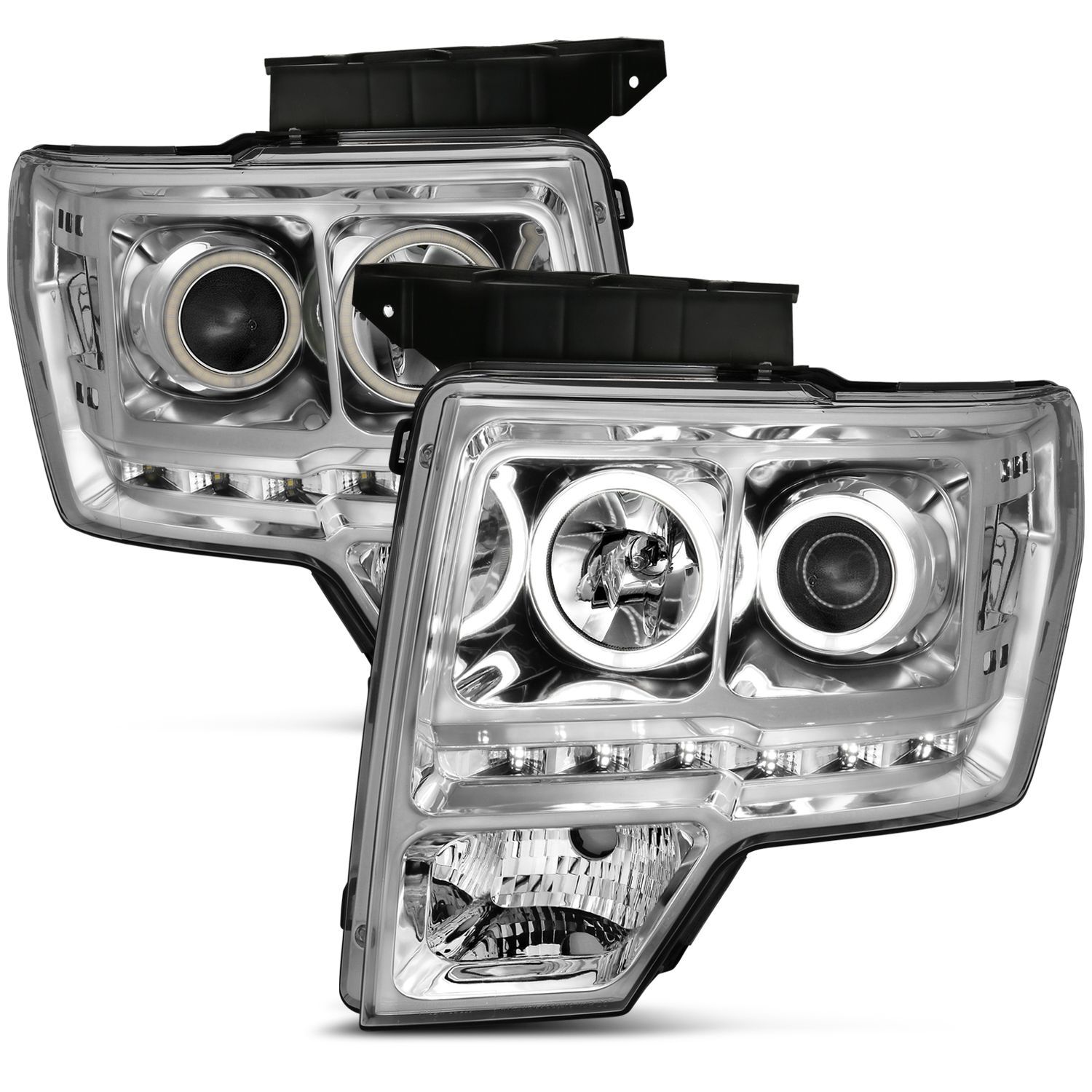 2009-2014 Ford F-150 Raptor Anzo Projector Headlights W/ Halo Chrome (SMD LED) G2 - 111297