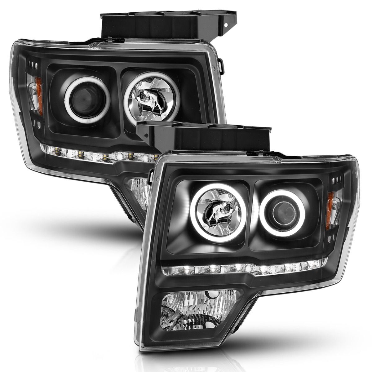 2009-2014 Ford F-150 Raptor Anzo Projector Headlights W/ Halo Black (SMD LED) G2