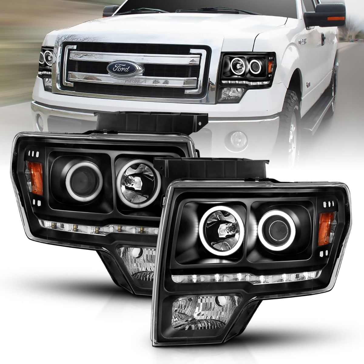 2009-2014 Ford F-150 Raptor Anzo Projector Headlights W/ Halo Black (SMD LED) G2 - 111298