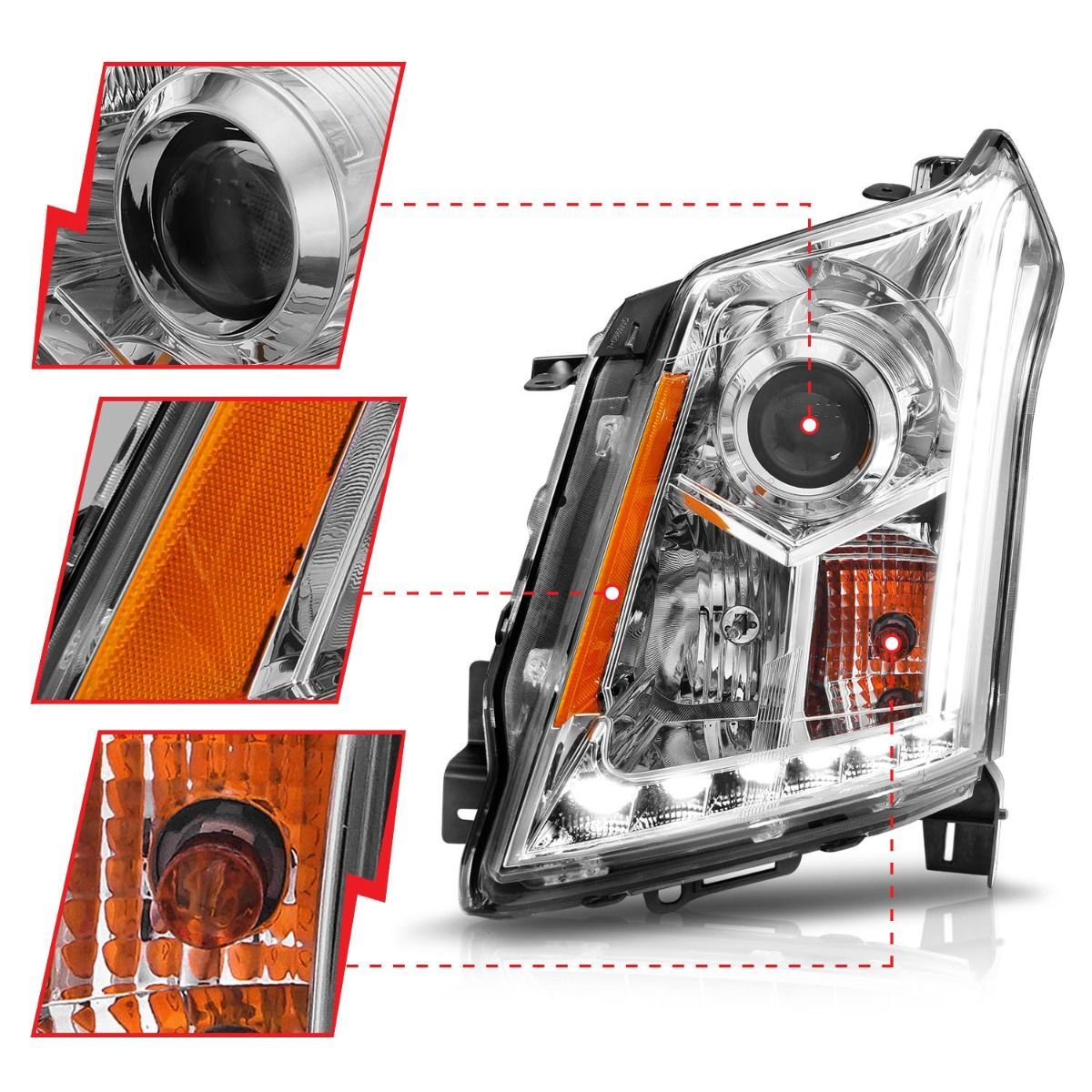 2010-2016 Cadillac SRX Anzo Projector Headlights W/ Plank Style Design Chrome