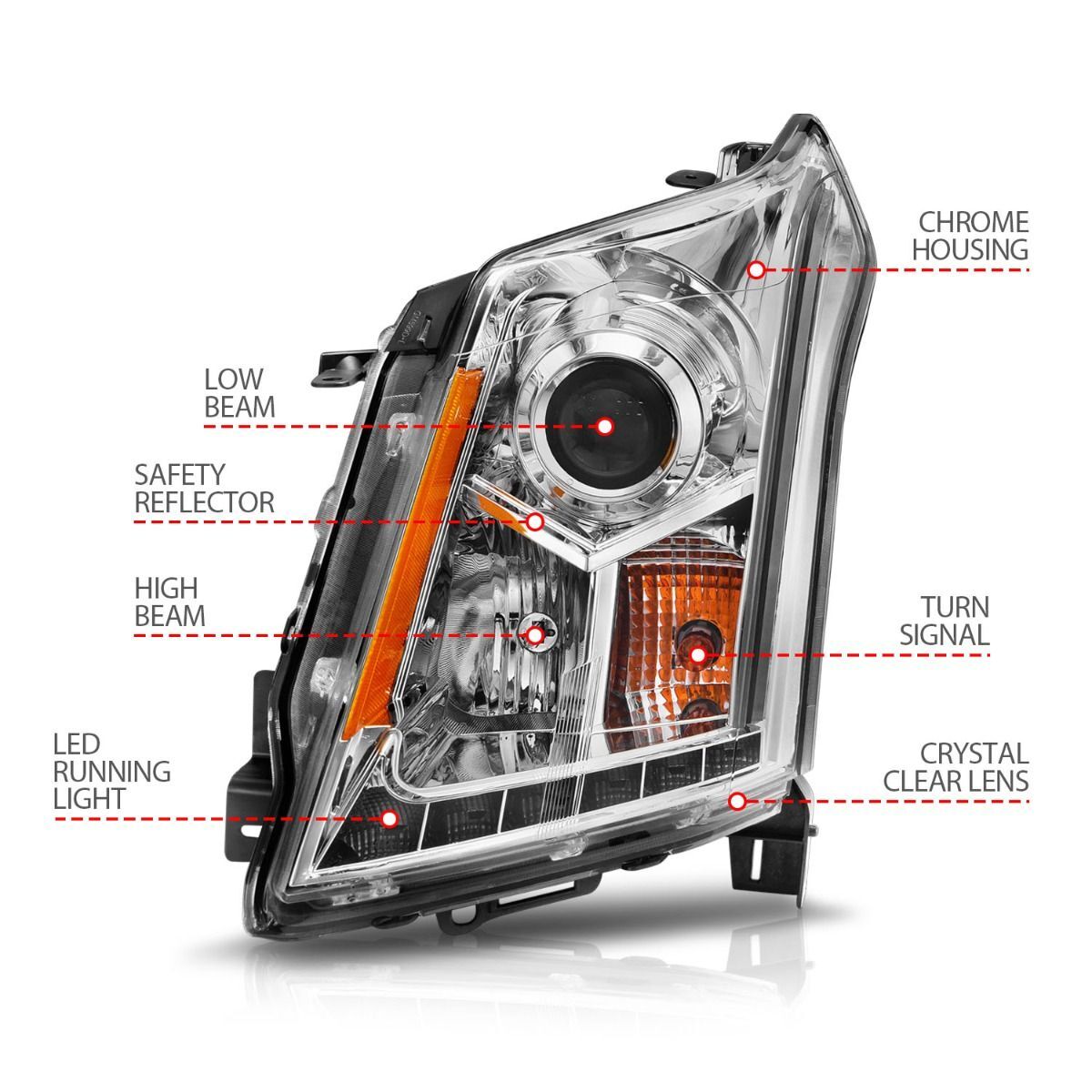 2010-2016 Cadillac SRX Anzo Projector Headlights W/ Plank Style Design Chrome