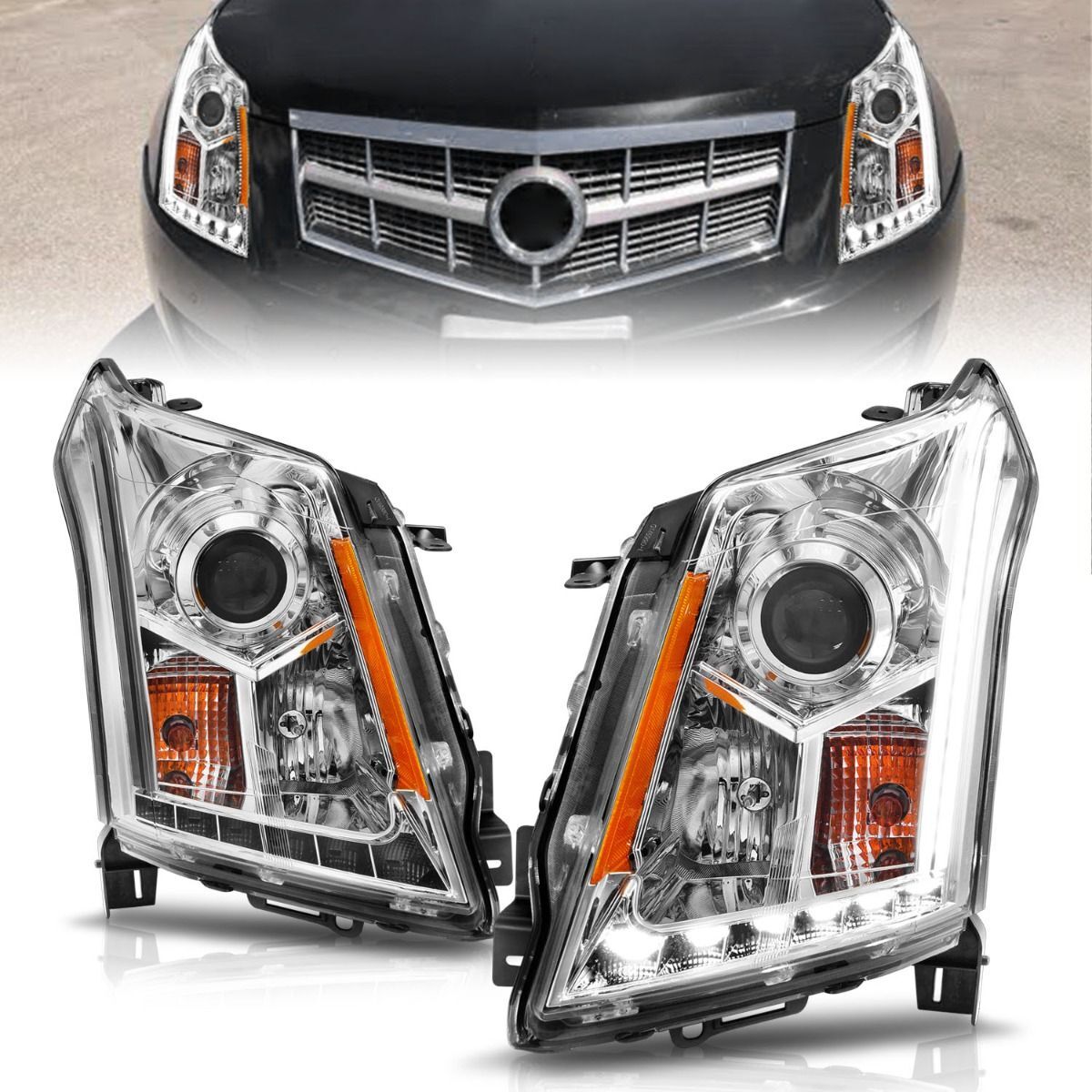 2010-2016 Cadillac SRX Anzo Projector Headlights W/ Plank Style Design Chrome - 111307