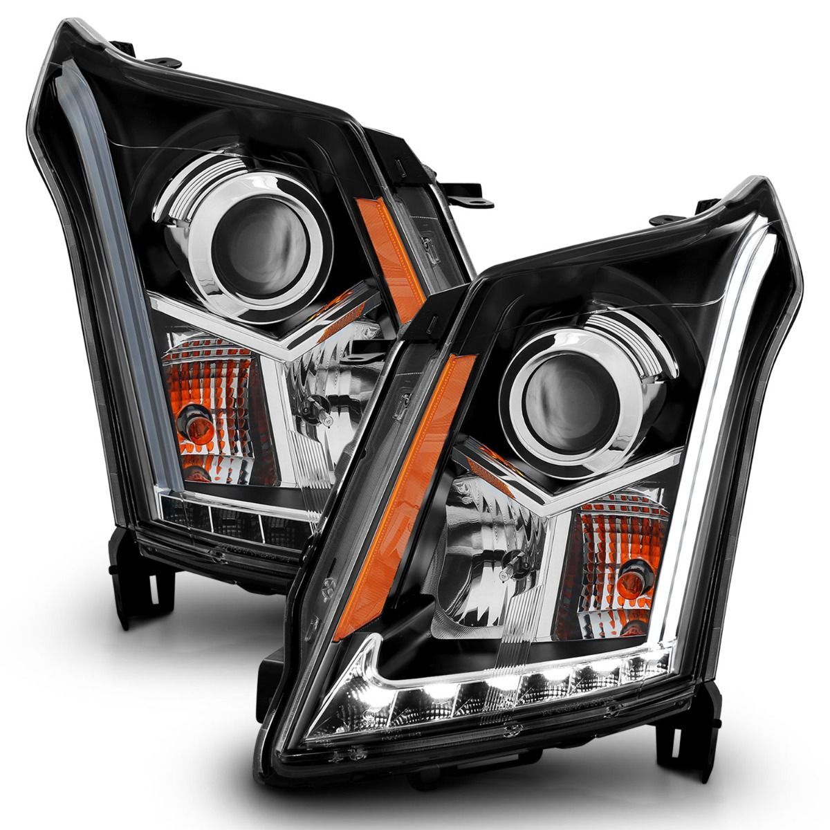 2010-2016 Cadillac SRX Anzo Projector Headlights W/ Plank Style Design Black