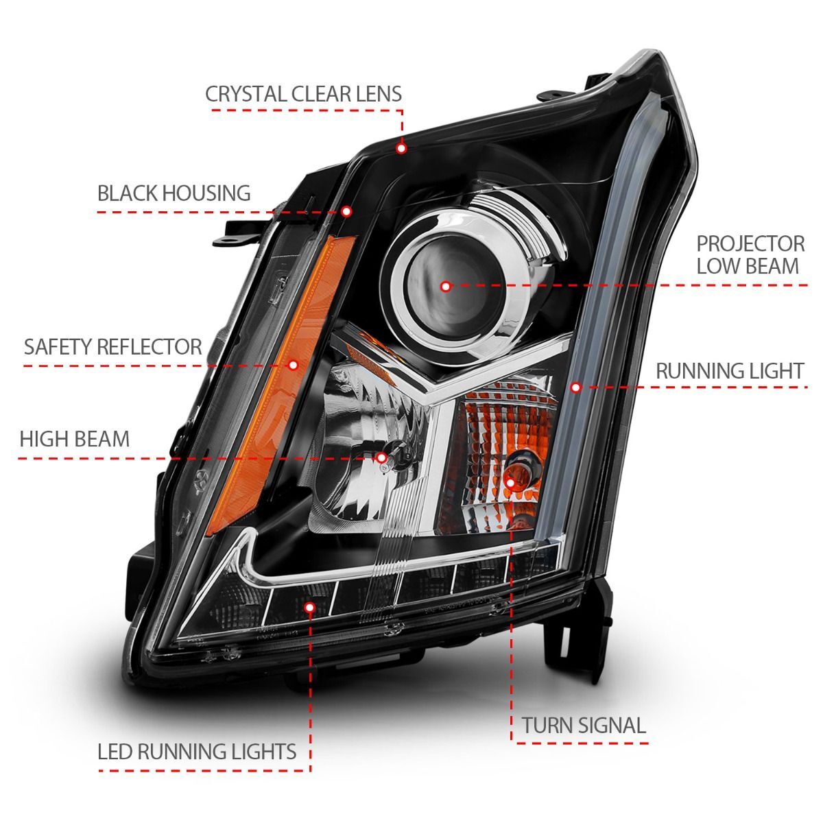 2010-2016 Cadillac SRX Anzo Projector Headlights W/ Plank Style Design Black