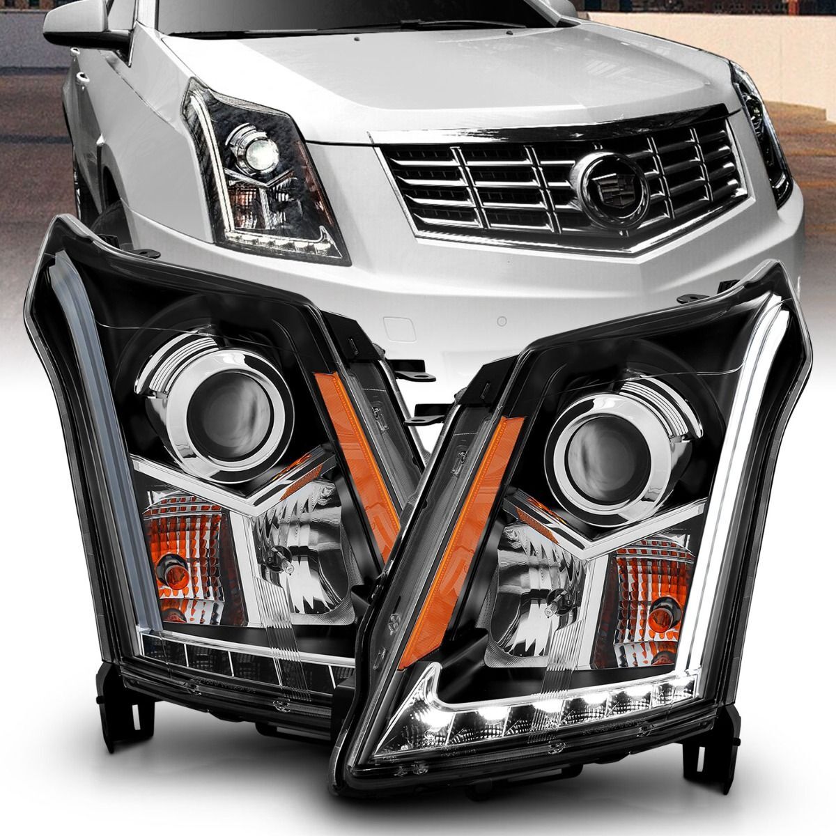 2010-2016 Cadillac SRX Anzo Projector Headlights W/ Plank Style Design Black - 111308