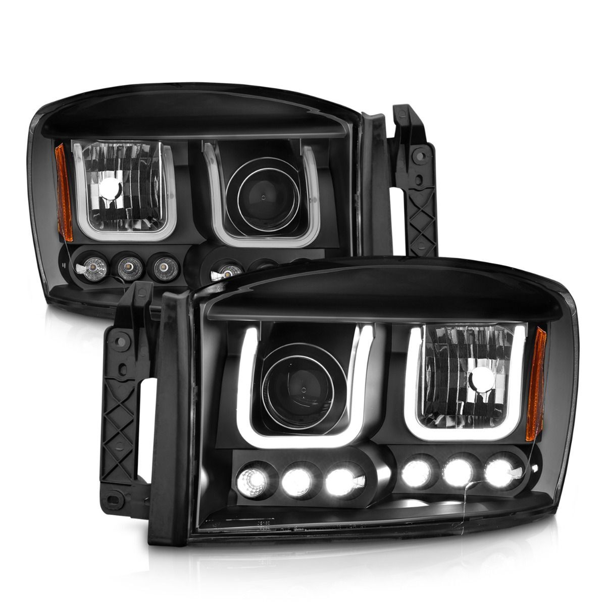 2006-2008 Dodge Ram 1500/2500/3500 Anzo Projector Headlights W/ U-Bar Black