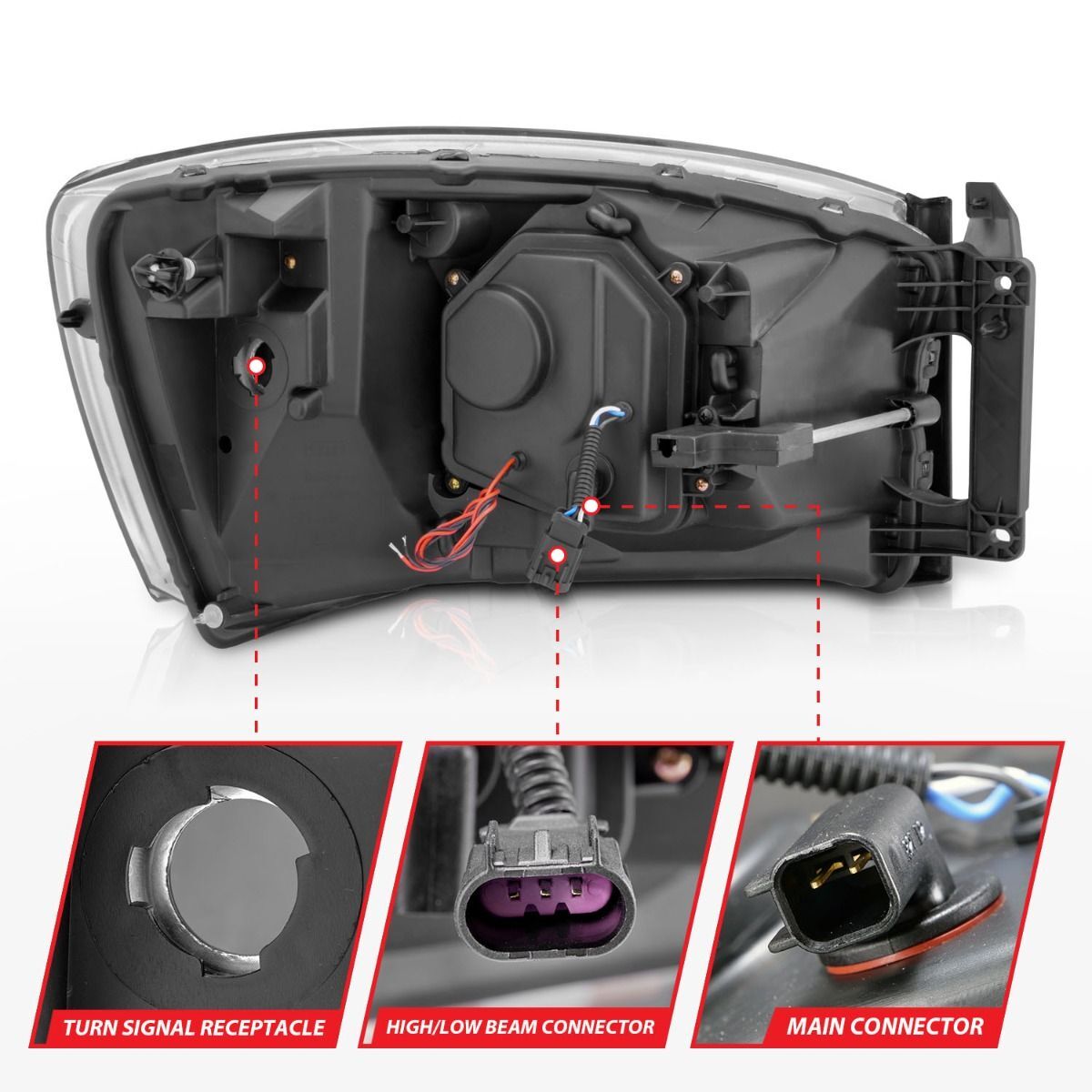 2006-2008 Dodge Ram 1500/2500/3500 Anzo Projector Headlights W/ U-Bar Black