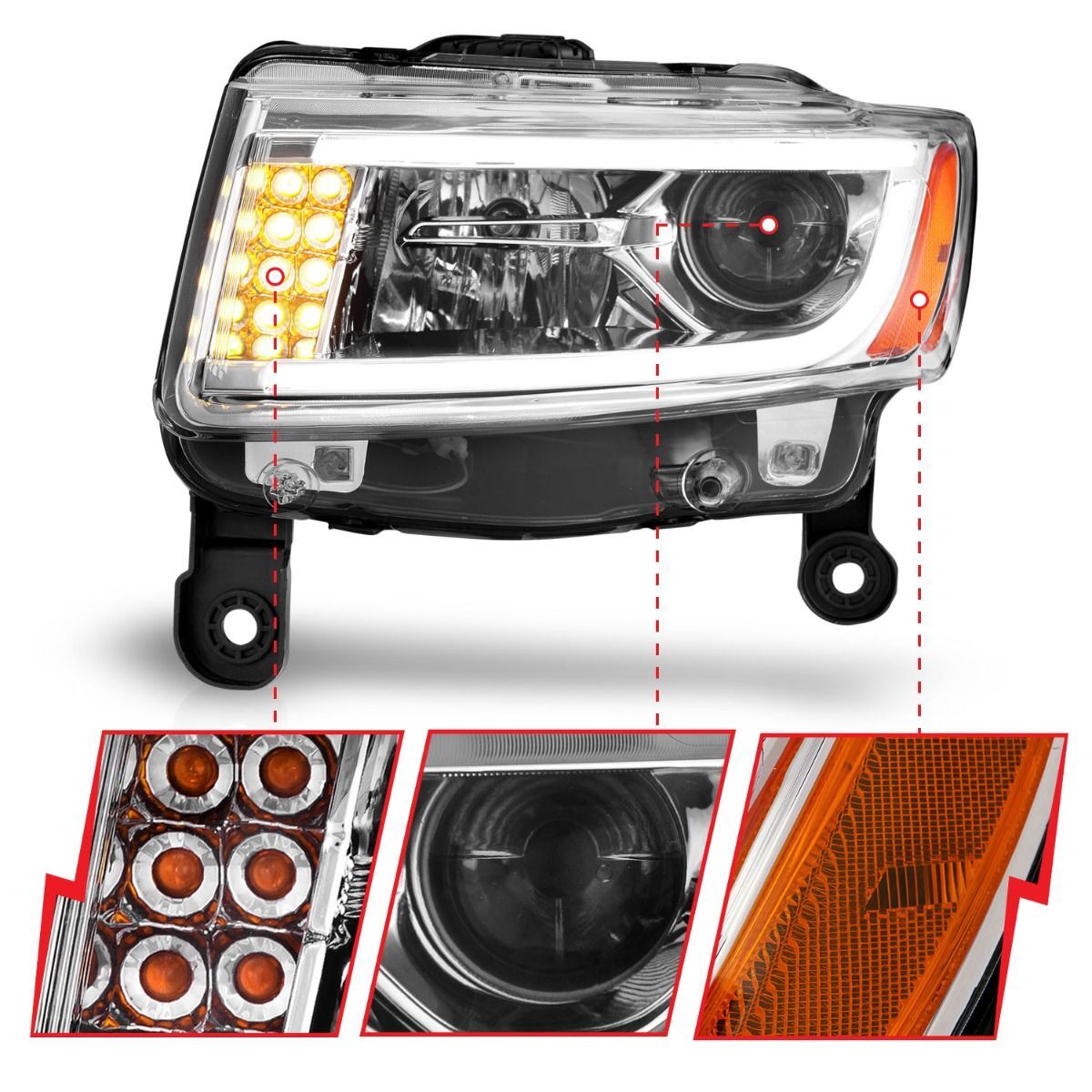2014-2016 Jeep Grand Cherokee Anzo Projector Headlights W/ Plank Style Design Chrome