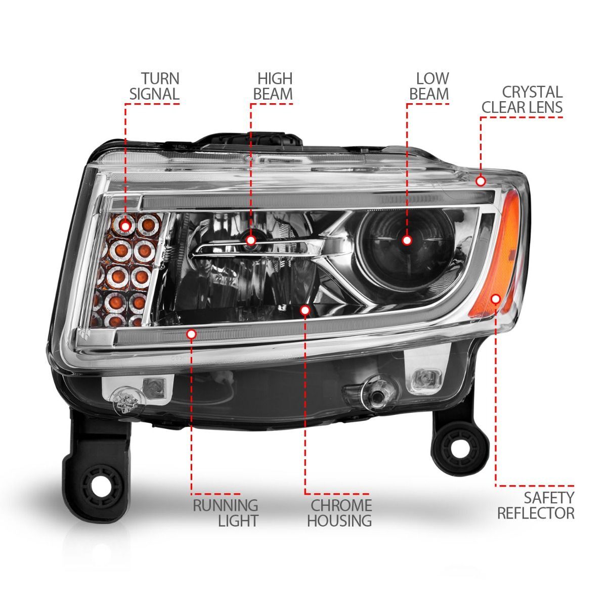 2014-2016 Jeep Grand Cherokee Anzo Projector Headlights W/ Plank Style Design Chrome