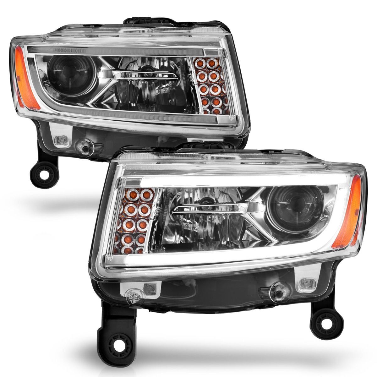 2014-2016 Jeep Grand Cherokee Anzo Projector Headlights W/ Plank Style Design Chrome - 111328