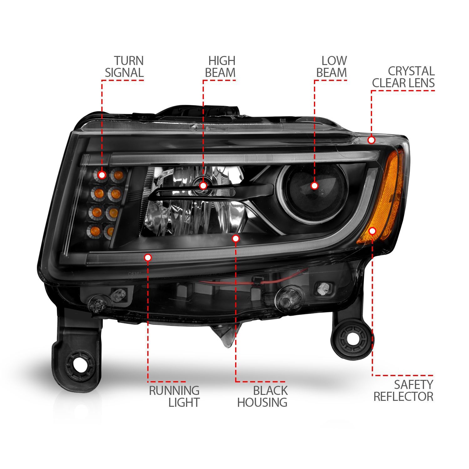2014-2016 Jeep Grand Cherokee Anzo Projector Headlights W/ Plank Style Design Black