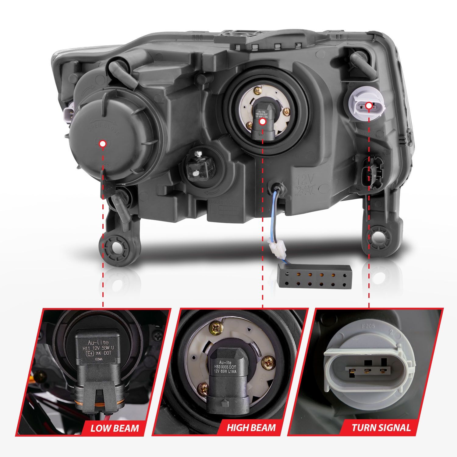 2014-2016 Jeep Grand Cherokee Anzo Projector Headlights W/ Plank Style Design Black