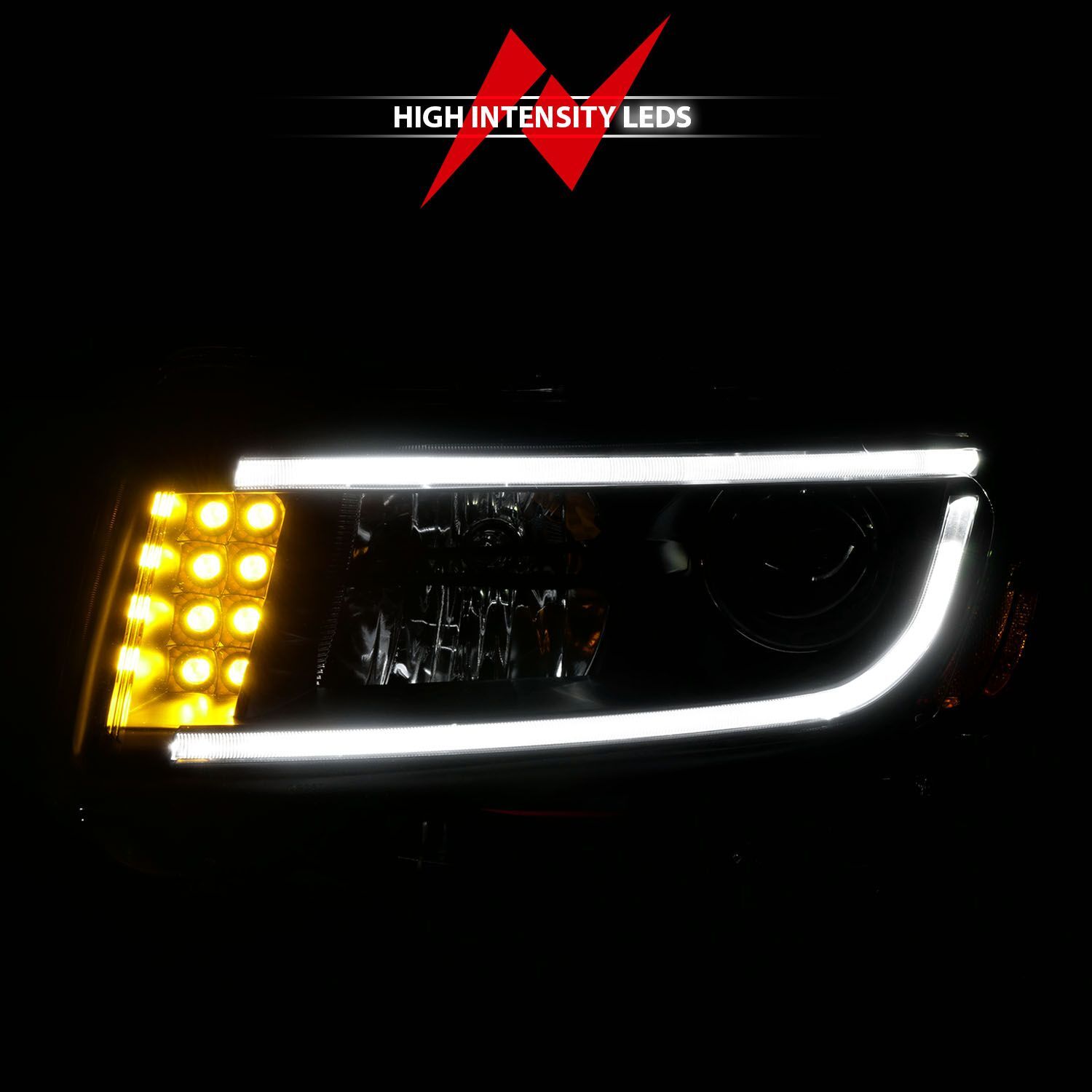 2014-2016 Jeep Grand Cherokee Anzo Projector Headlights W/ Plank Style Design Black