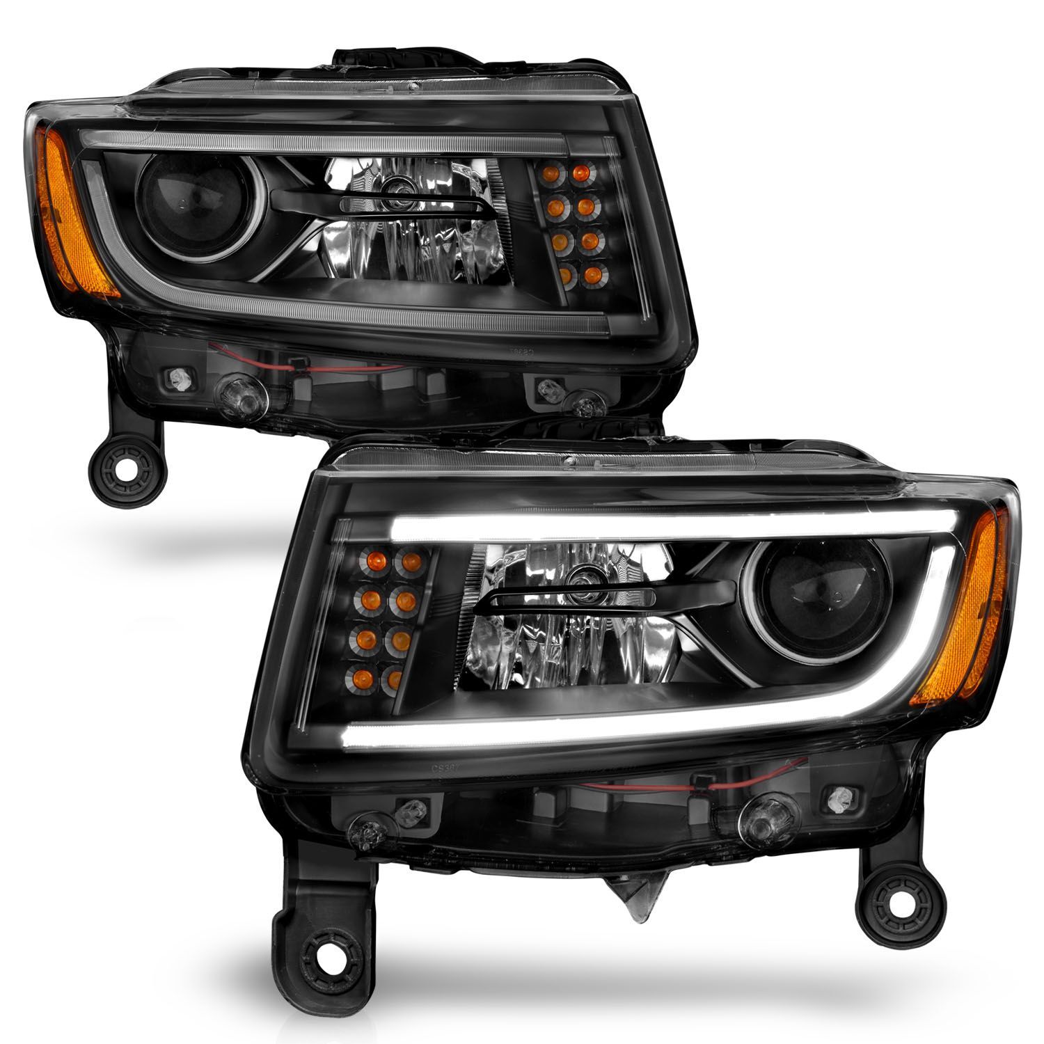 2014-2016 Jeep Grand Cherokee Anzo Projector Headlights W/ Plank Style Design Black - 111329