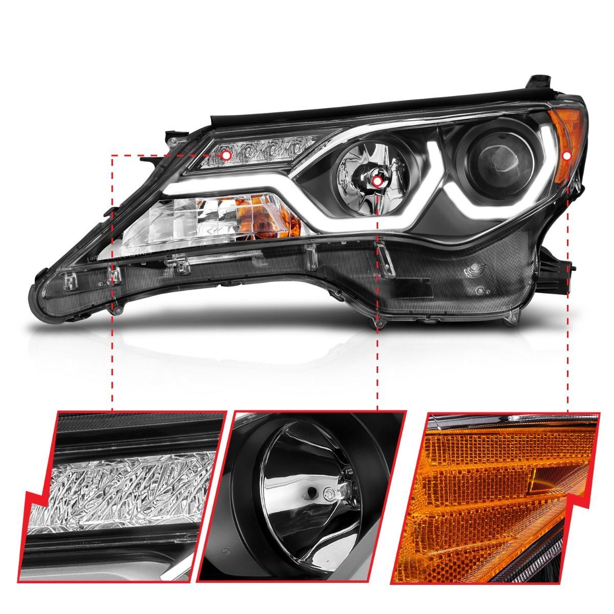 2013-2015 Toyota RAV4 Anzo Projector Headlights W/ Plank Style Design Black