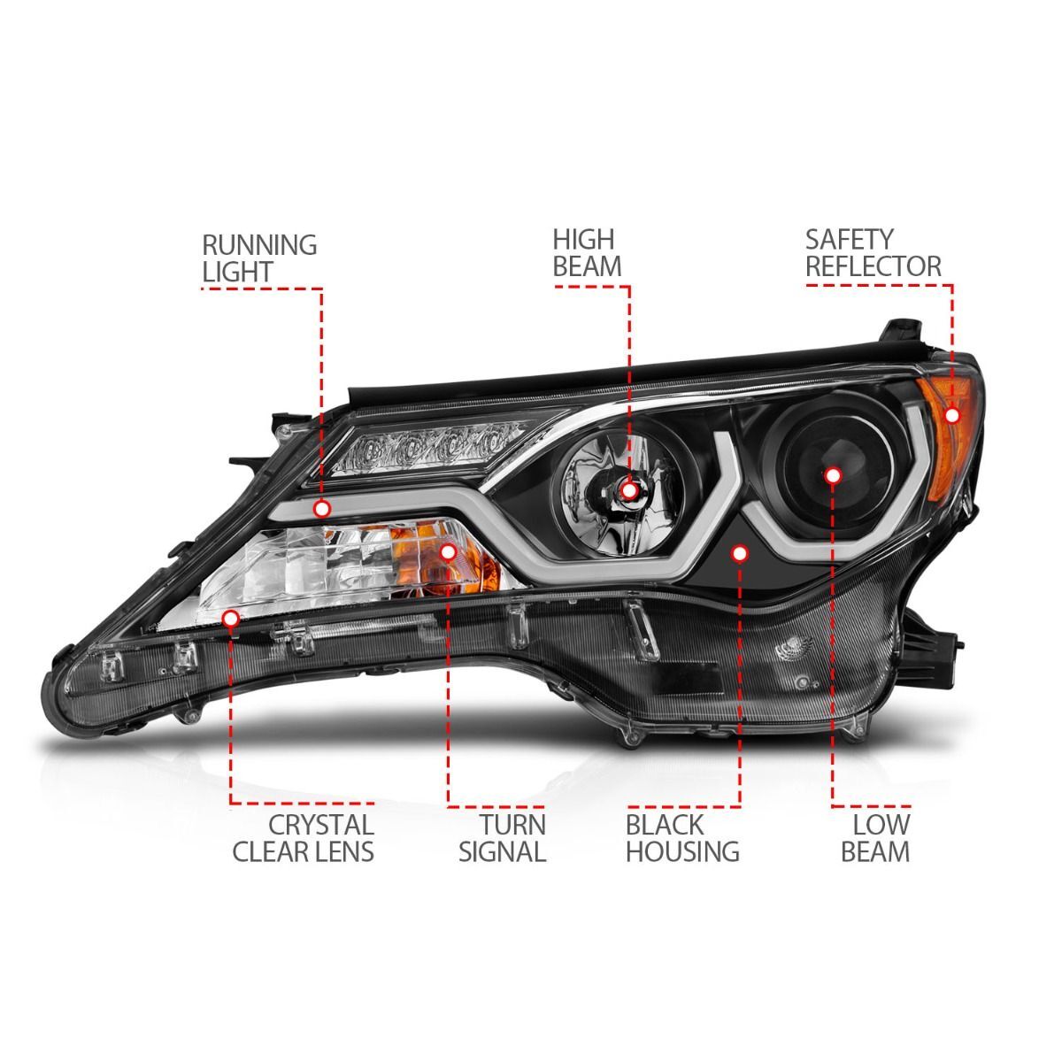 2013-2015 Toyota RAV4 Anzo Projector Headlights W/ Plank Style Design Black