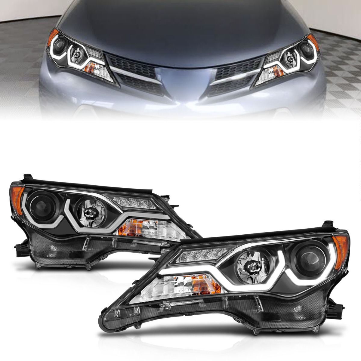 2013-2015 Toyota RAV4 Anzo Projector Headlights W/ Plank Style Design Black - 111332