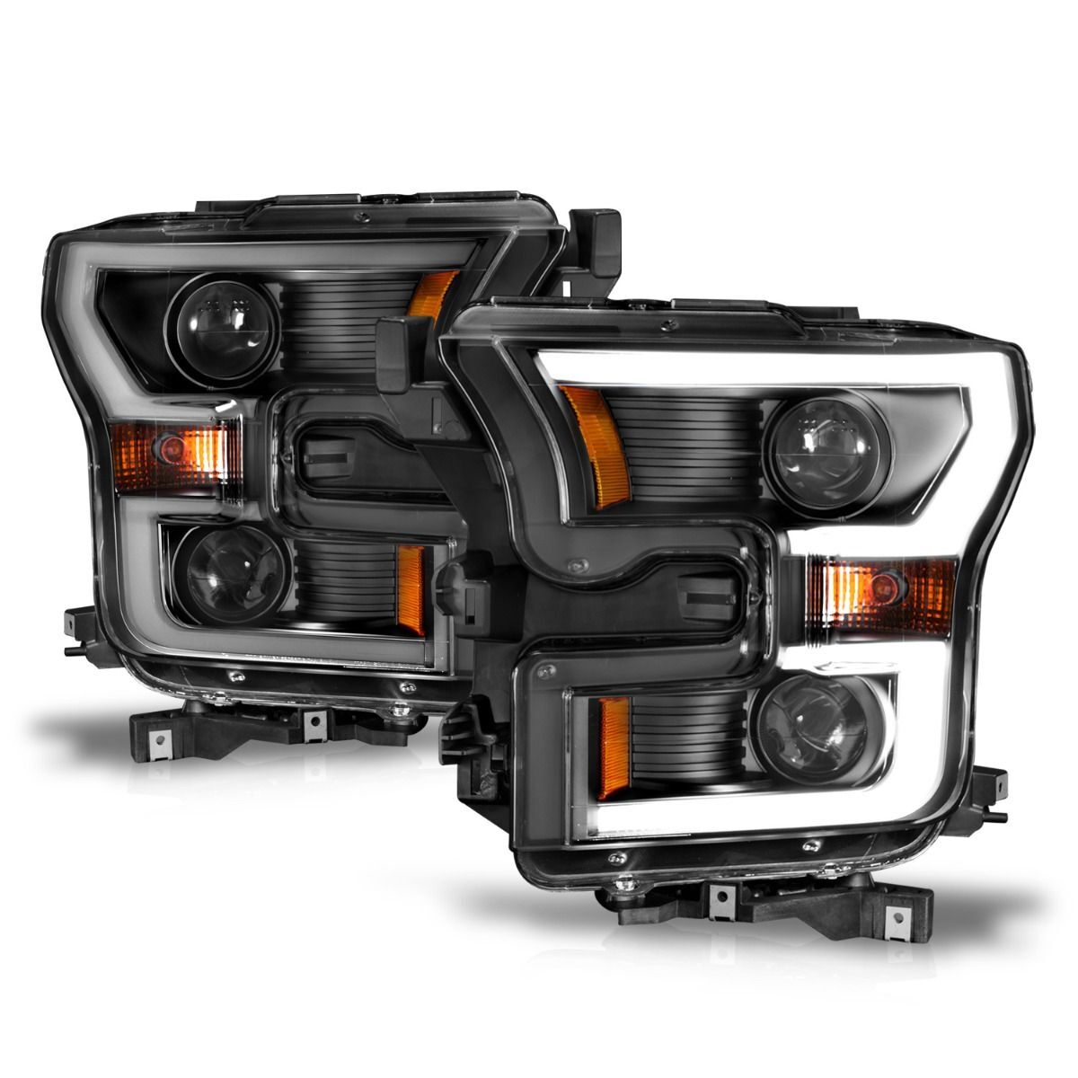 2015-2017 Ford F-150 Anzo Projector Headlights W/ Plank Style Design Black W/ Amber