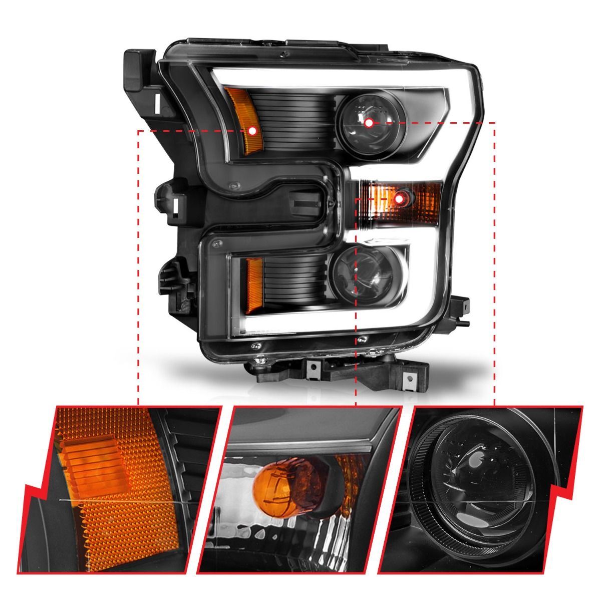 2015-2017 Ford F-150 Anzo Projector Headlights W/ Plank Style Design Black W/ Amber