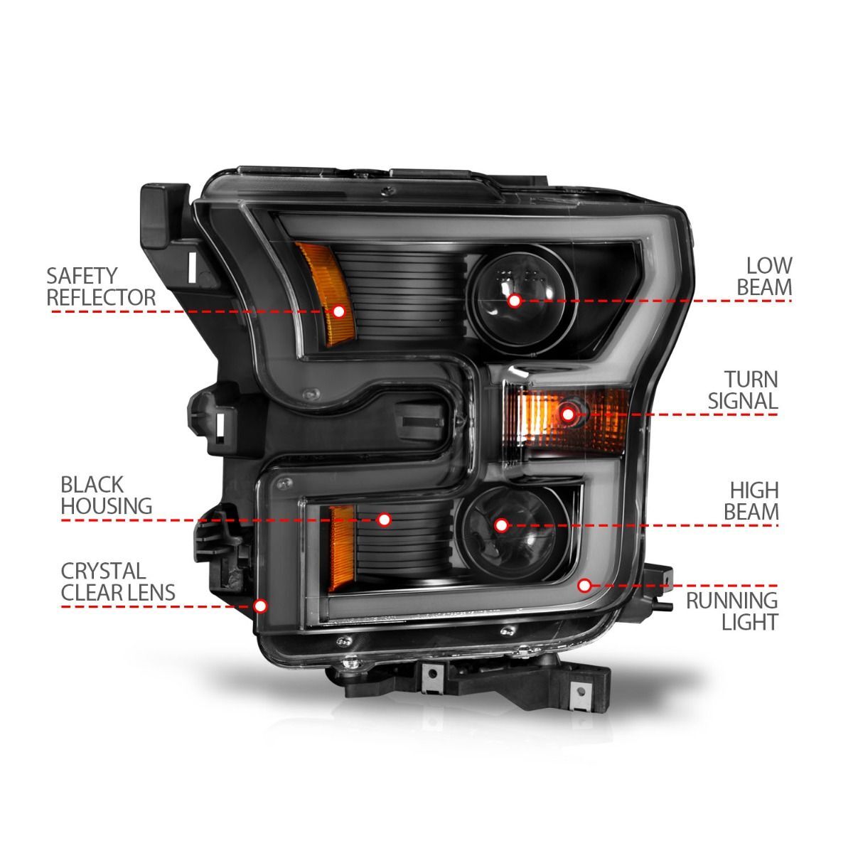2015-2017 Ford F-150 Anzo Projector Headlights W/ Plank Style Design Black W/ Amber