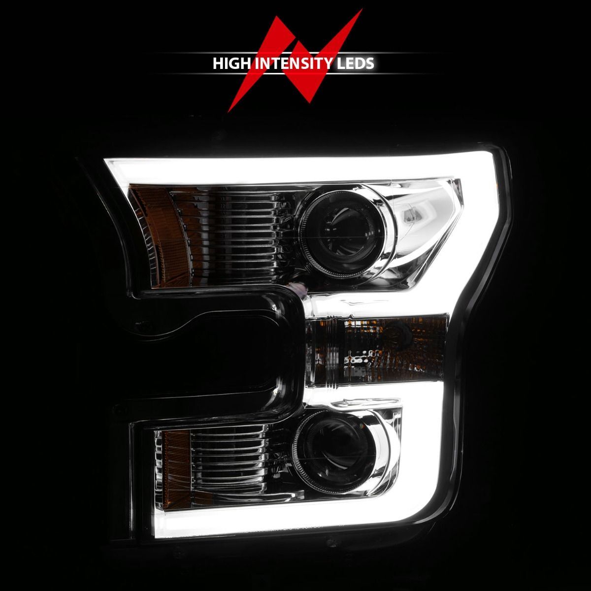 2015-2017 Ford F-150 Anzo Projector Headlights W/ Plank Style Design Chrome W/ Amber